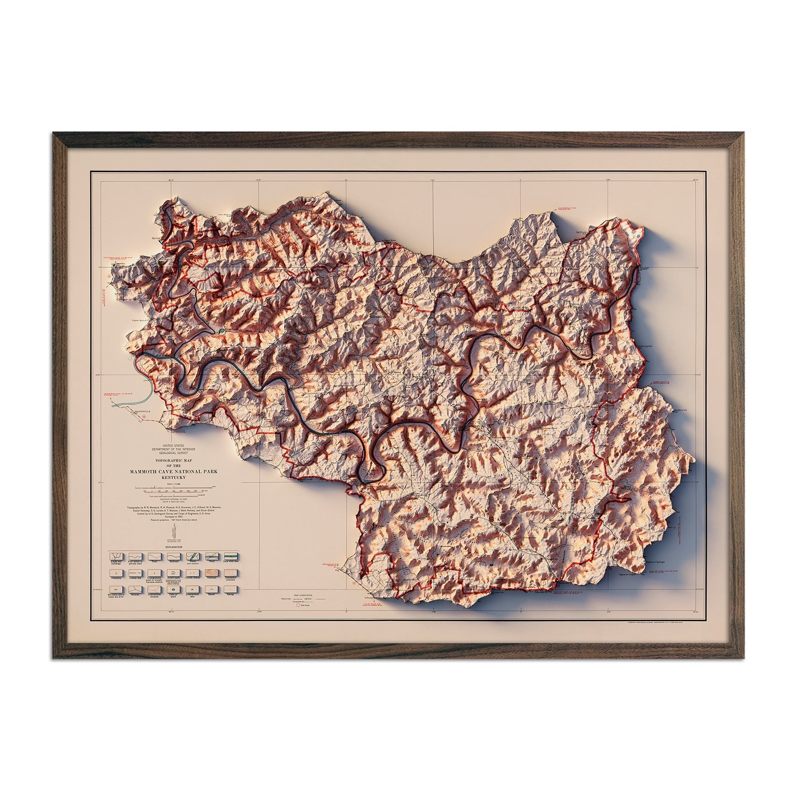 Mammoth Cave National Park 1930 Shaded Relief Map - Muir Way - Vintage Relief