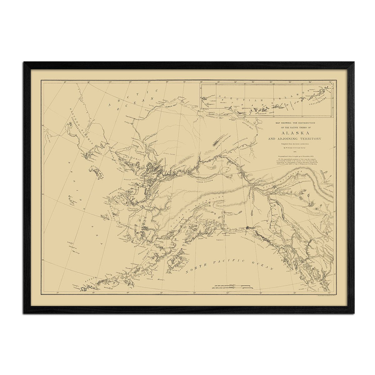 Map of the Distribution of the Native Tribes of Alaska and Adjoining Territory 1875 - Muir Way - Vintage Map