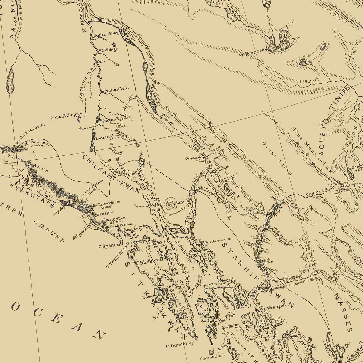 Map of the Distribution of the Native Tribes of Alaska and Adjoining Territory 1875 - Muir Way - Vintage Map