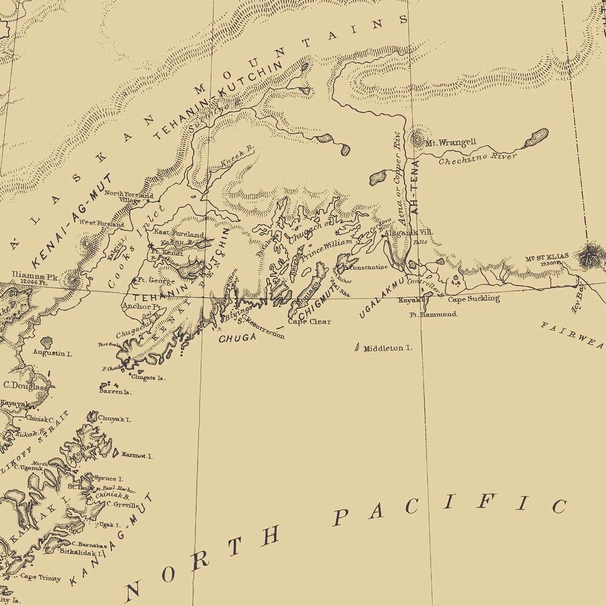 Map of the Distribution of the Native Tribes of Alaska and Adjoining Territory 1875 - Muir Way - Vintage Map