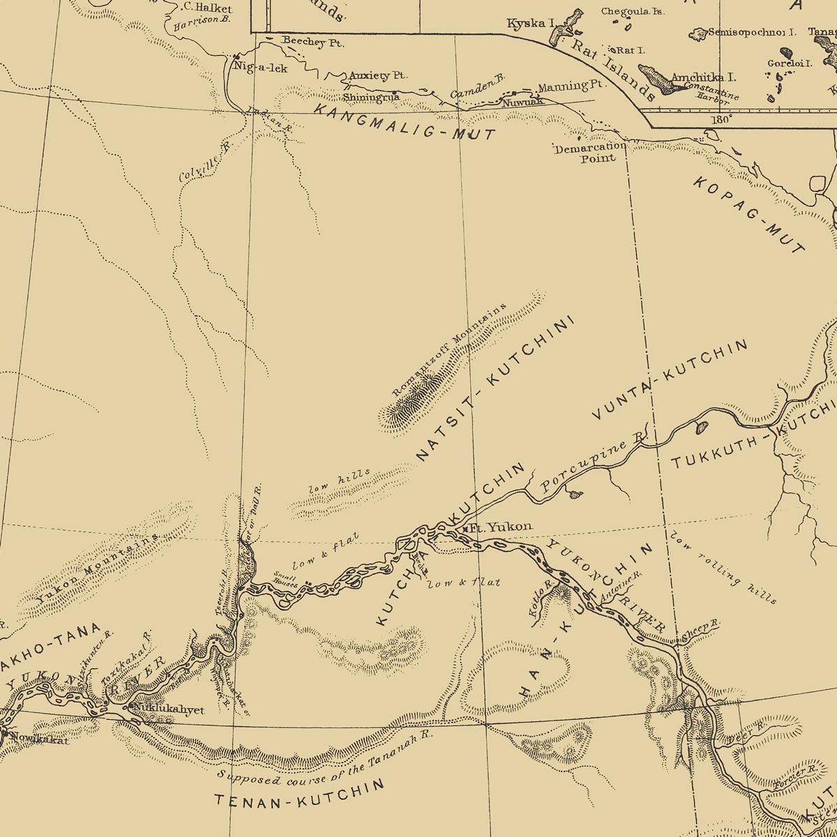 Map of the Distribution of the Native Tribes of Alaska and Adjoining Territory 1875 - Muir Way - Vintage Map
