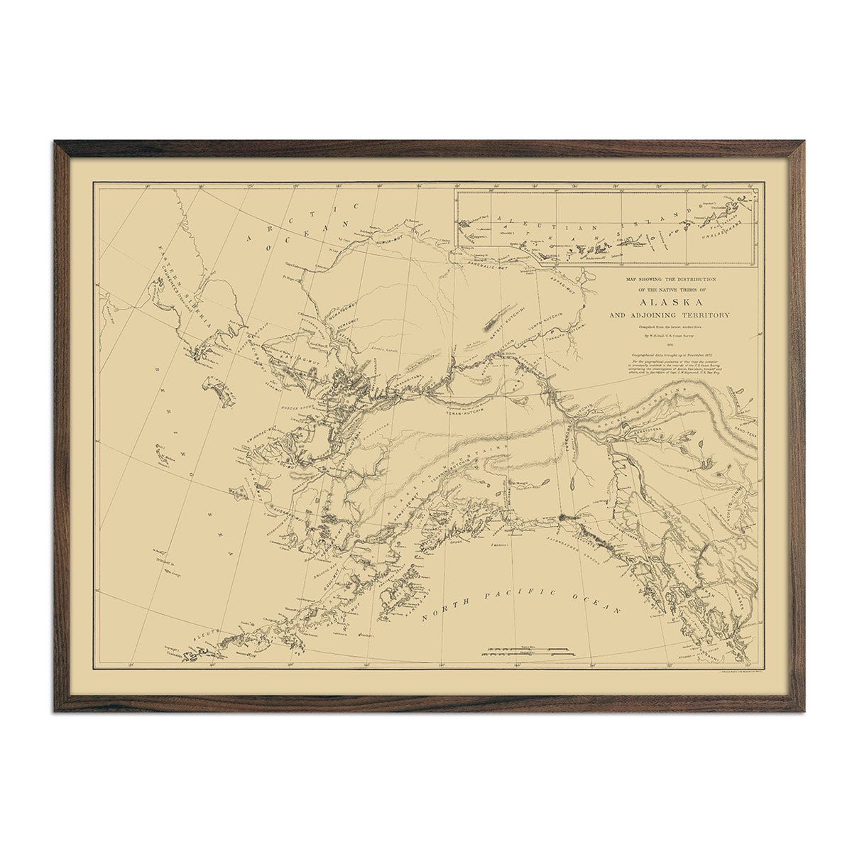 Map of the Distribution of the Native Tribes of Alaska and Adjoining Territory 1875 - Muir Way - Vintage Map