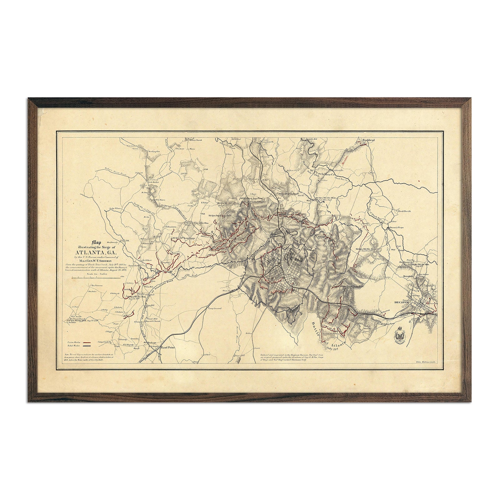 Map Illustrating Siege of Atlanta, GA - Muir Way - Vintage Map