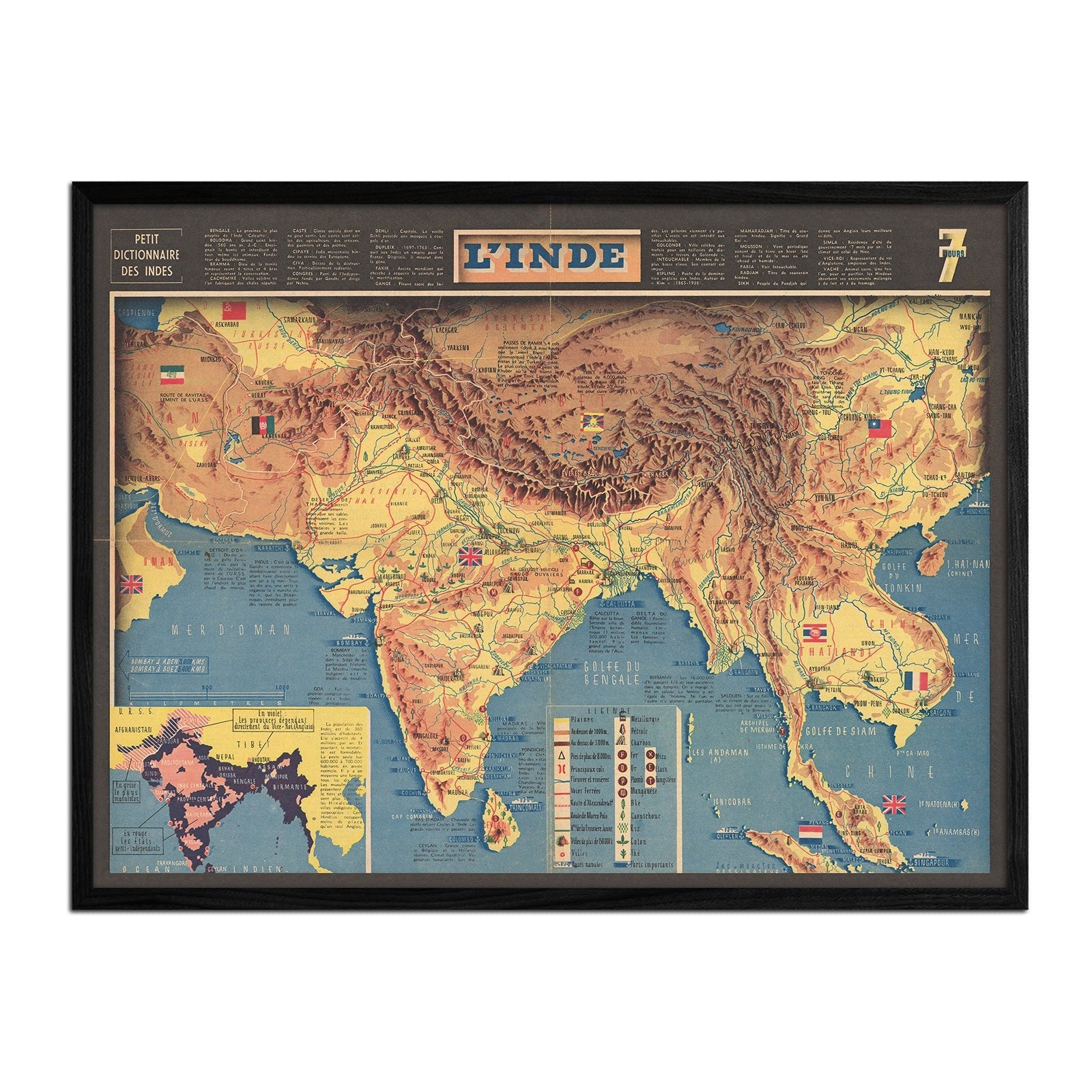 India 1942 Map - Muir Way - Vintage Map