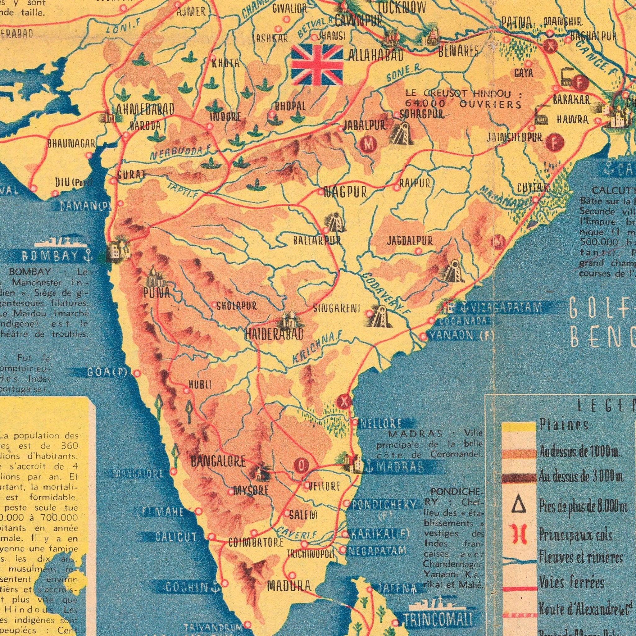 India 1942 Map - Muir Way - Vintage Map