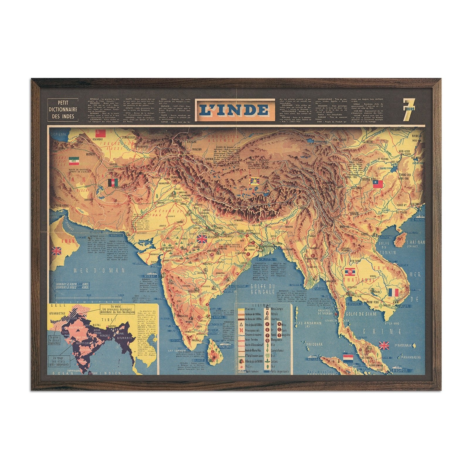 India 1942 Map - Muir Way - Vintage Map
