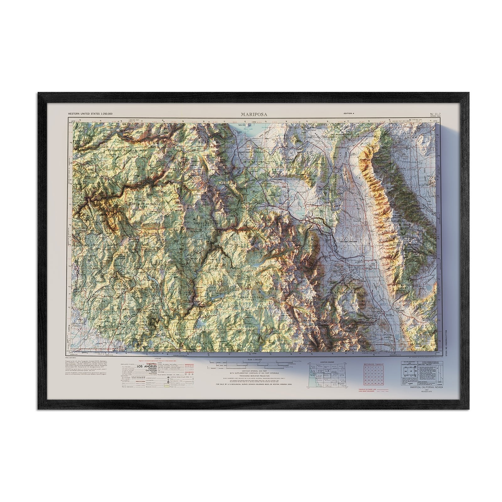 Mariposa, CA 1957 Shaded Relief Map - Muir Way - Vintage Relief