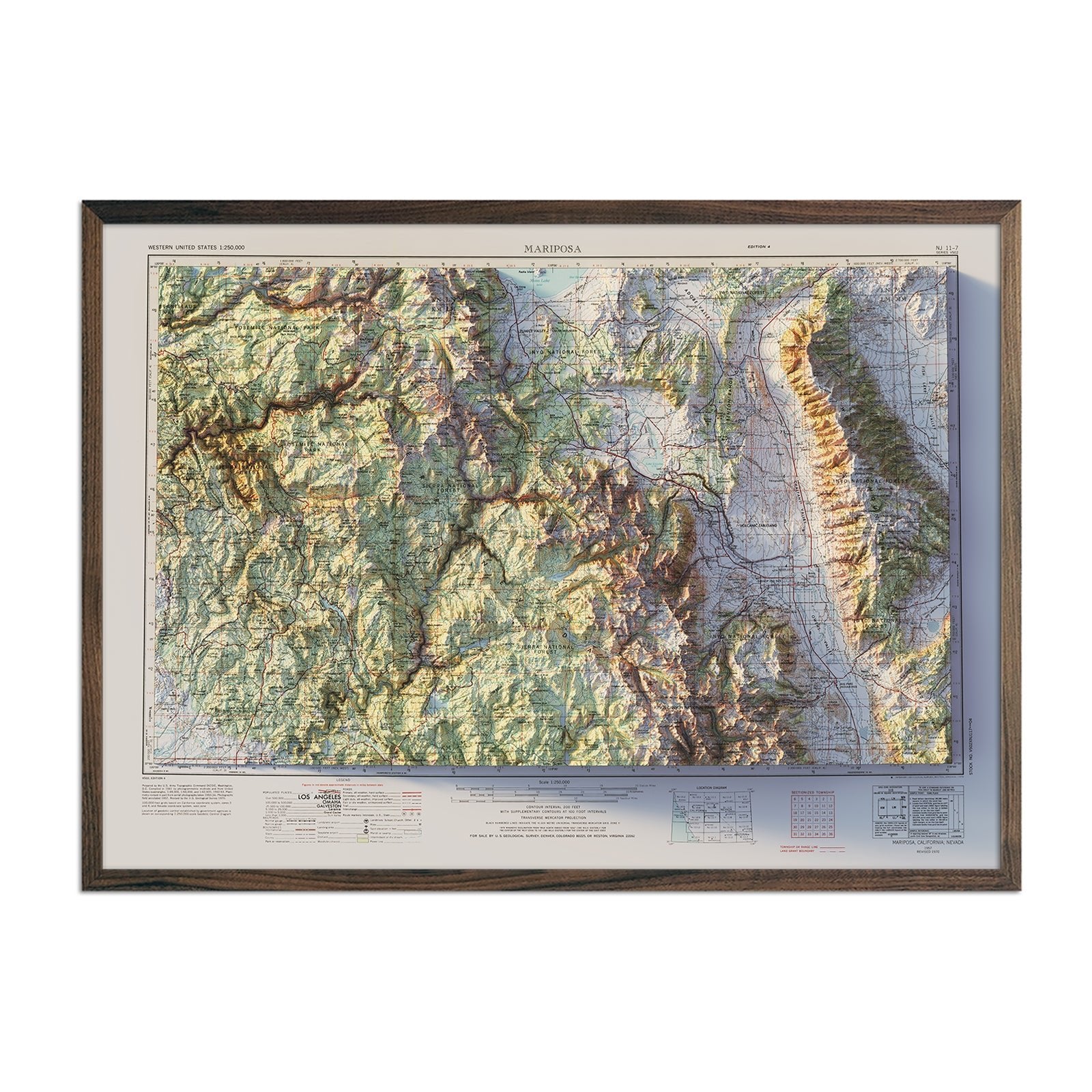 Mariposa, CA 1957 Shaded Relief Map - Muir Way - Vintage Relief