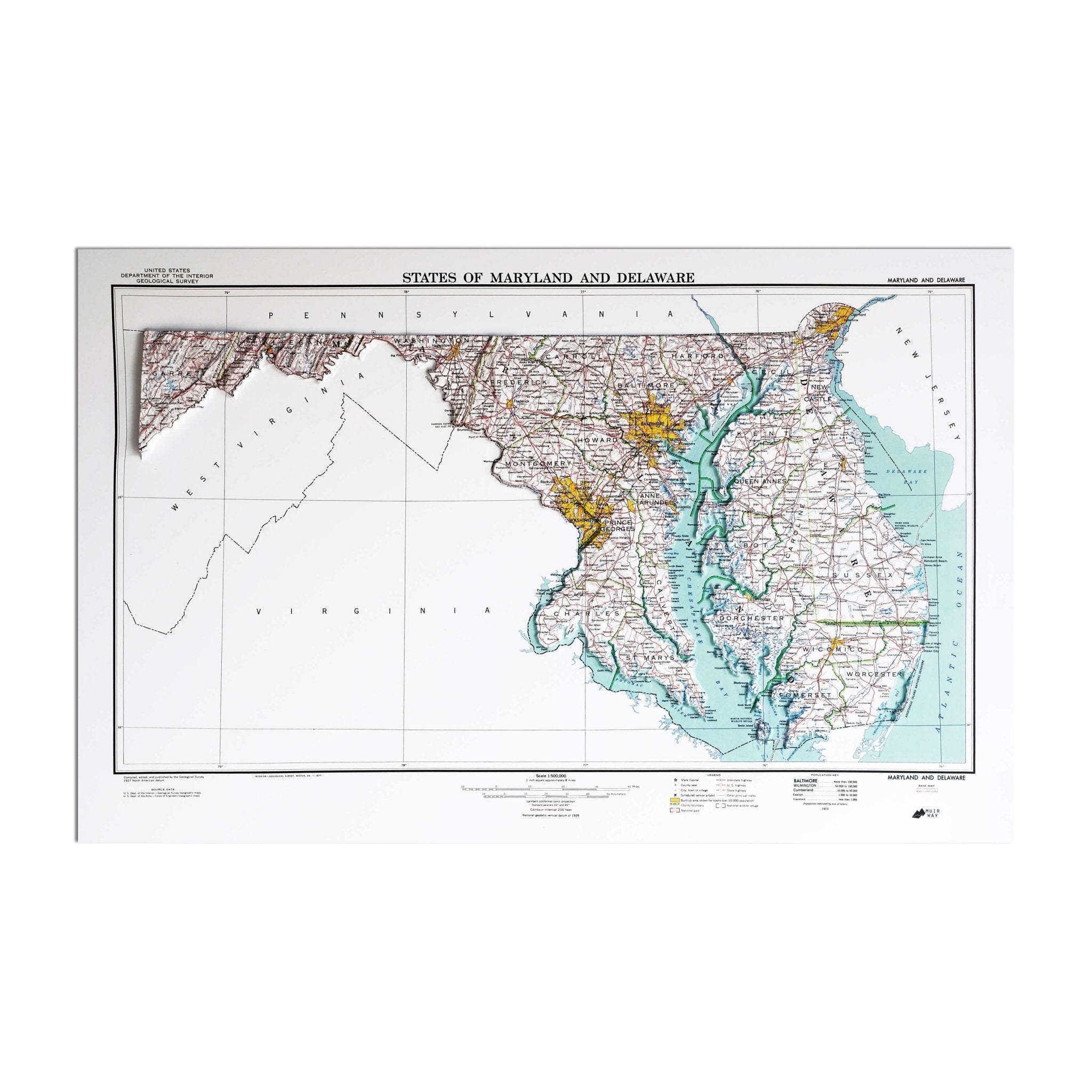 Maryland 1973 3D Raised Relief Map - Muir Way - 3D