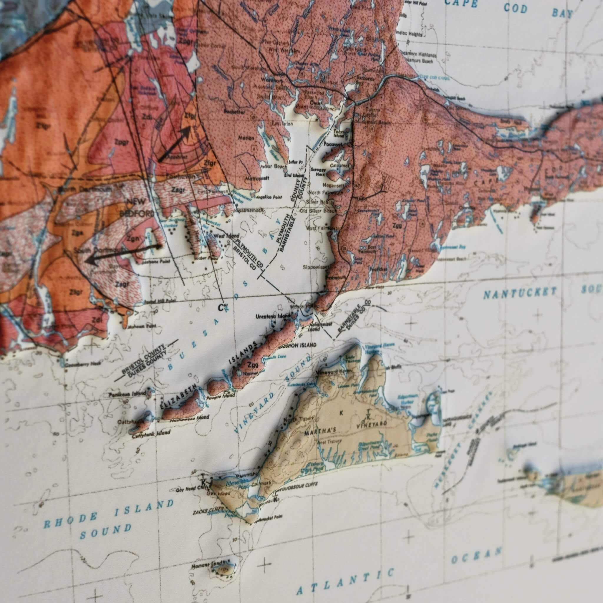 Massachusetts 1983 3D Raised Relief Map - Muir Way - 3D