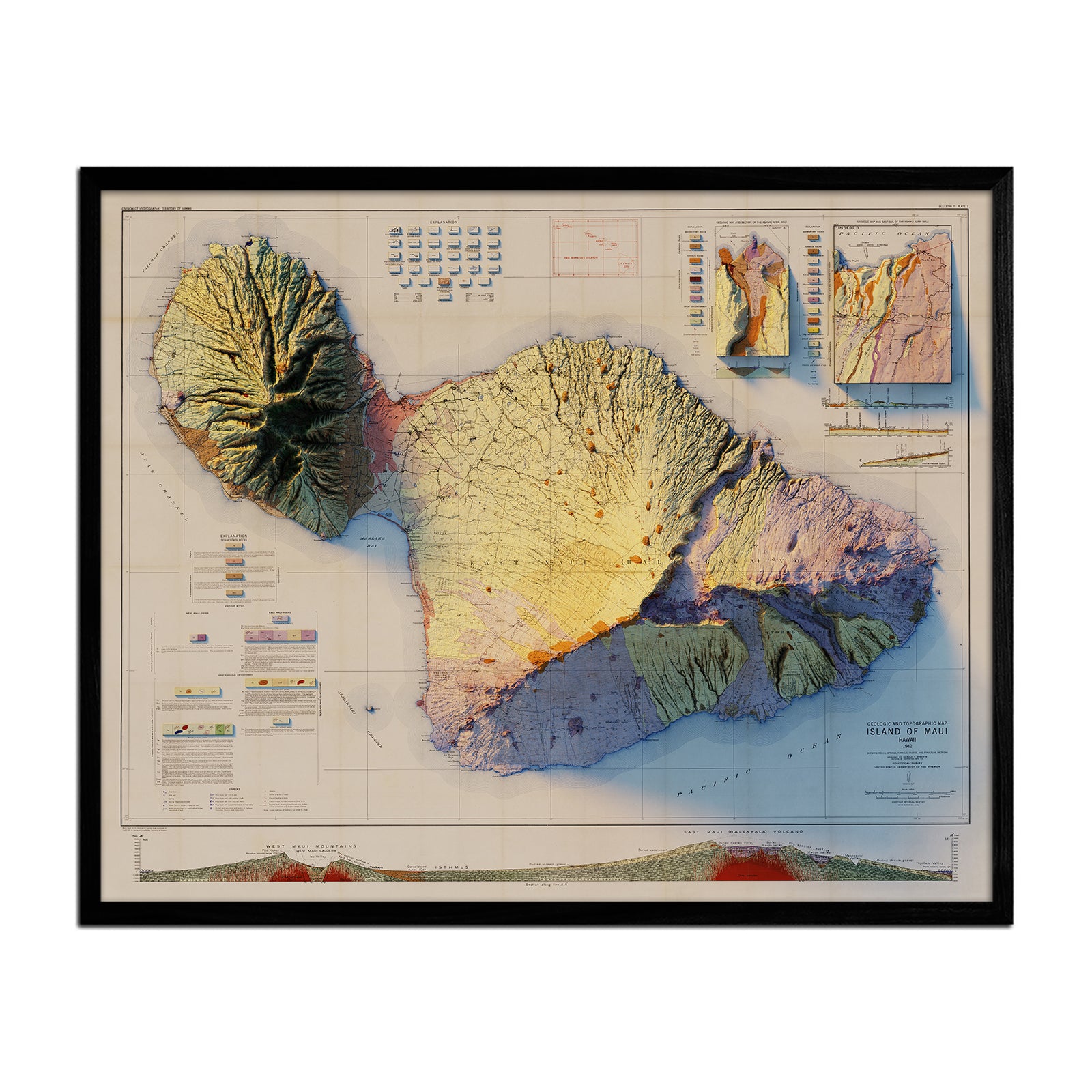 Maui 1942 Shaded Relief Map - Muir Way - Vintage Relief