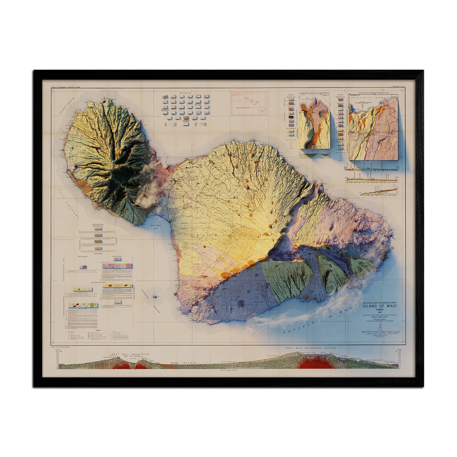 Maui 1942 Shaded Relief Map - Muir Way - Vintage Relief