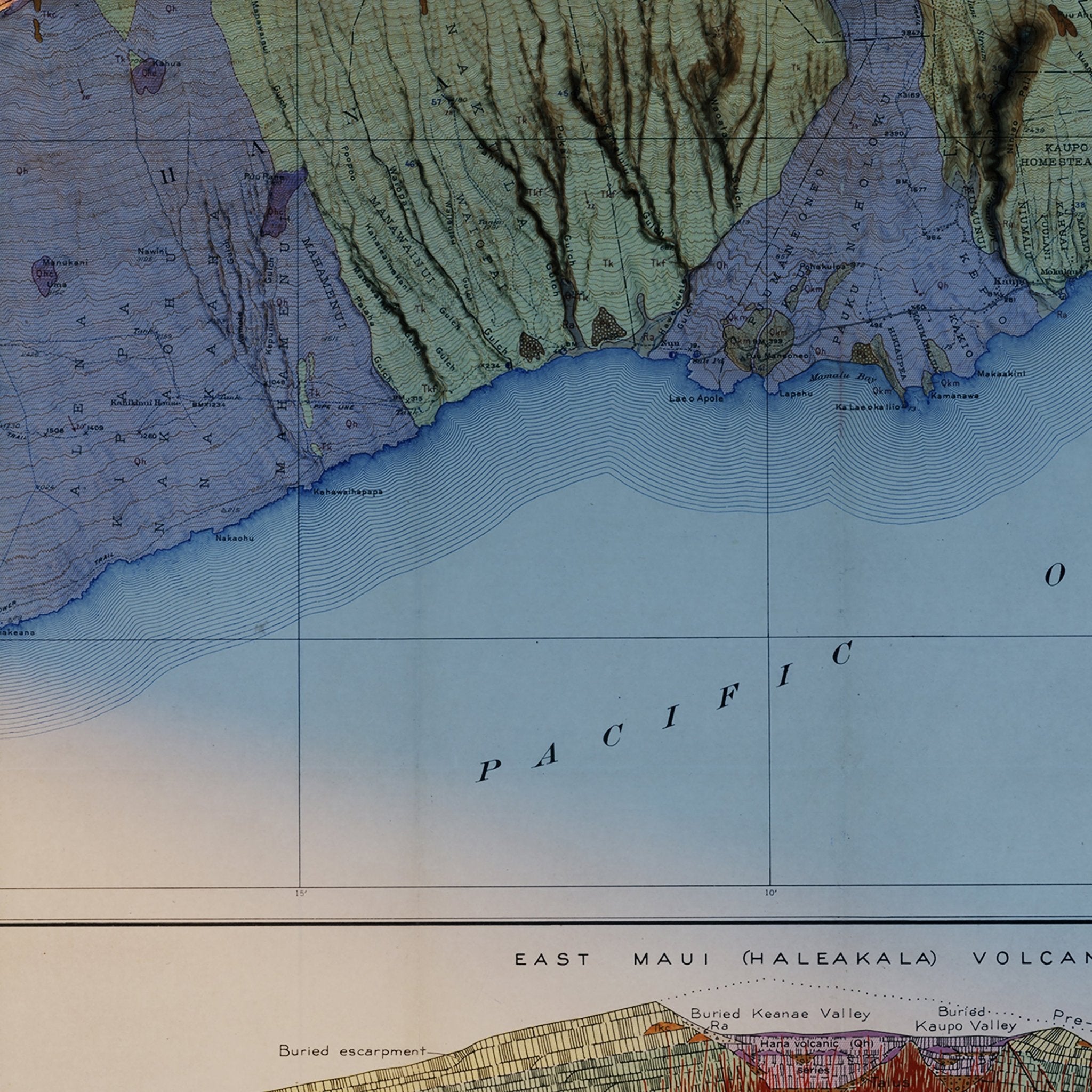 Maui 1942 Shaded Relief Map - Muir Way - Vintage Relief