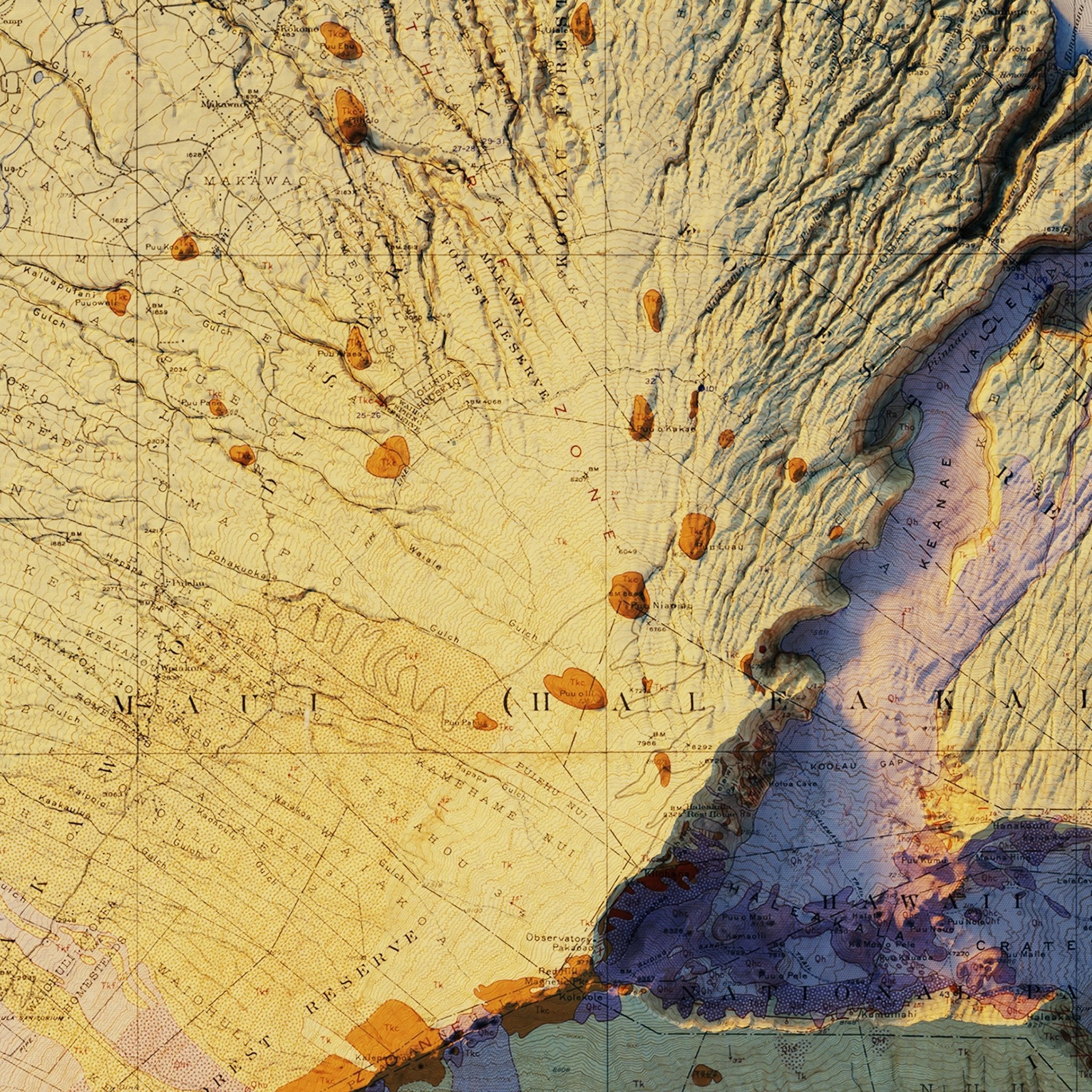 Maui 1942 Shaded Relief Map - Muir Way - Vintage Relief