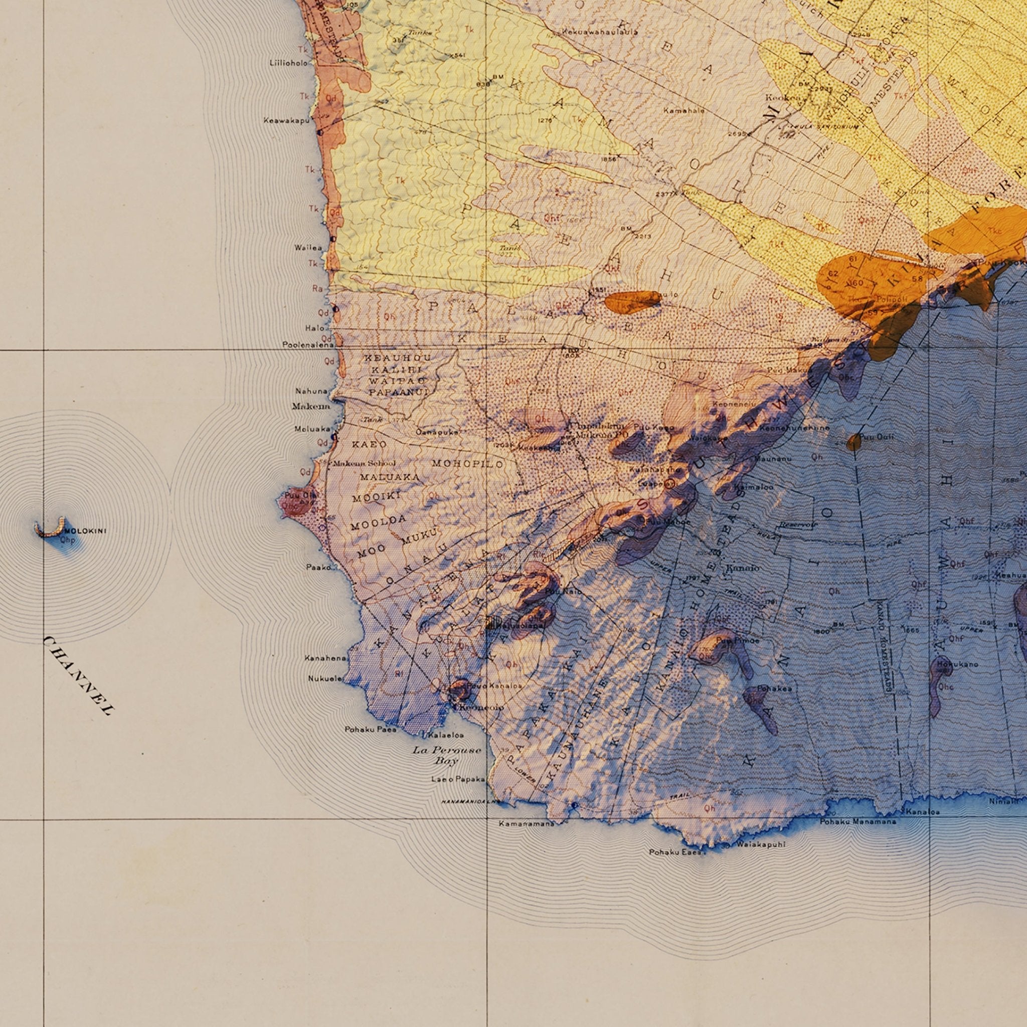 Maui 1942 Shaded Relief Map - Muir Way - Vintage Relief