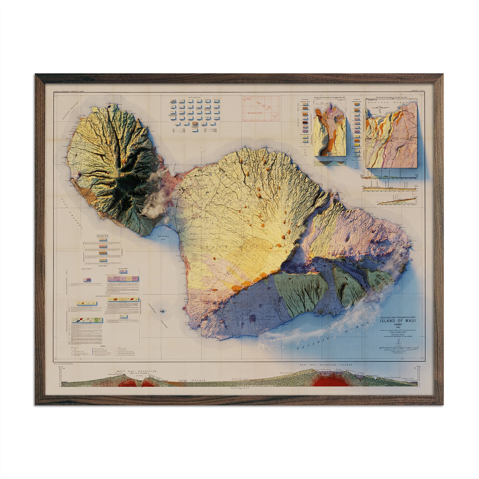 Maui 1942 Shaded Relief Map - Muir Way - Vintage Relief