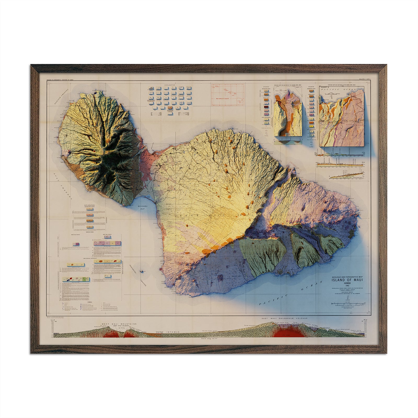 Maui 1942 Shaded Relief Map - Muir Way - Vintage Relief
