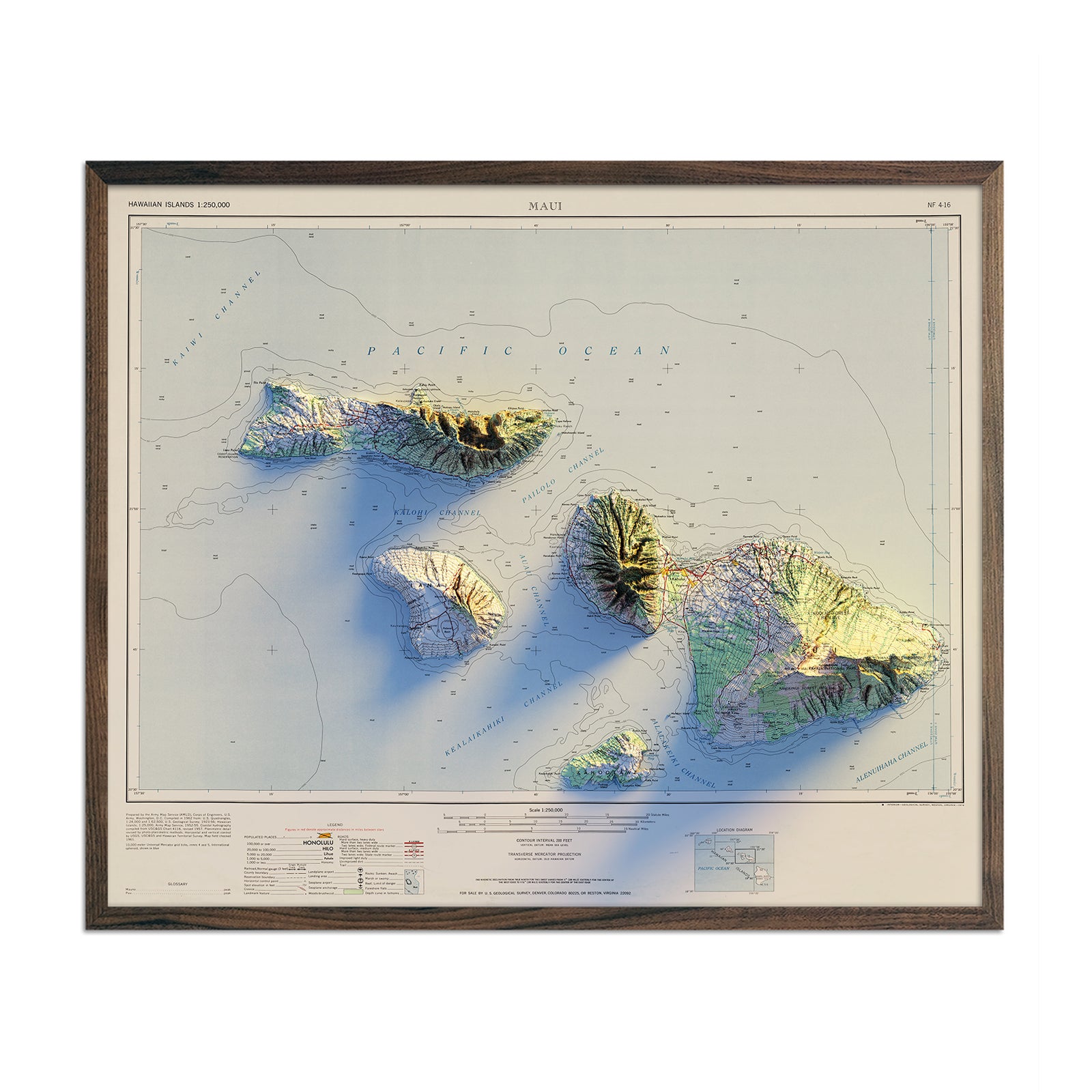 Maui 1961 Shaded Relief Map - Muir Way - Vintage Relief