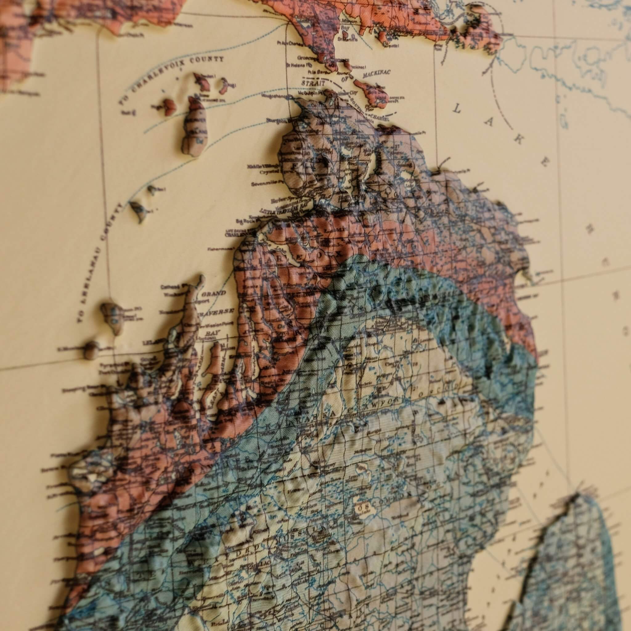 Michigan 1916 3D Raised Relief Map - Muir Way - 3D