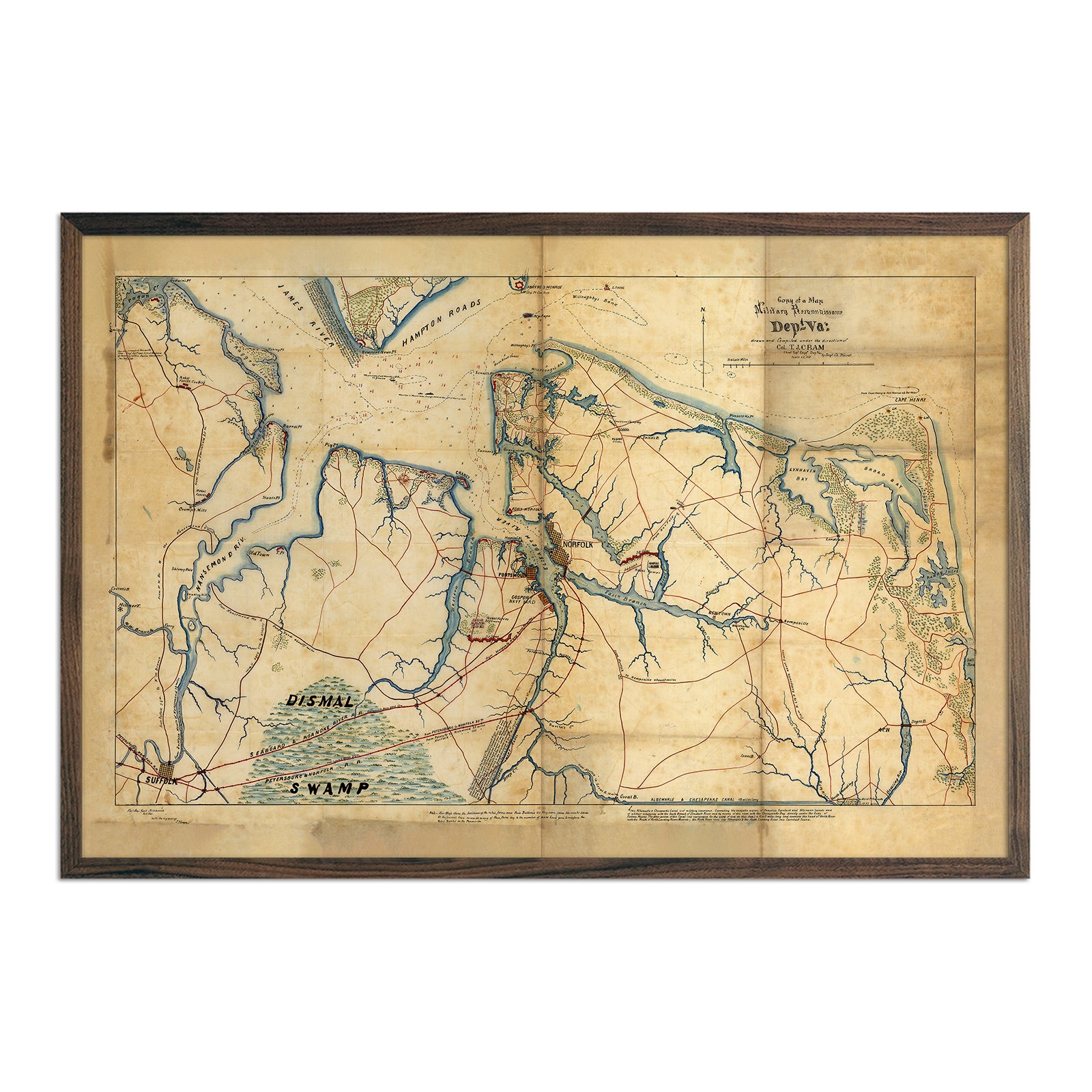 Military Map of Hampton Roads and Norfolk regions - Muir Way - Vintage Map