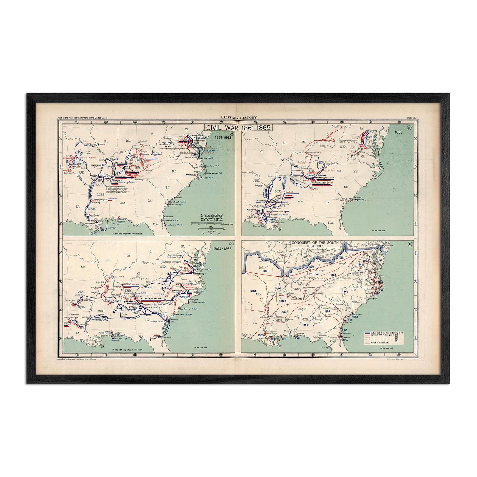 Military History of the Civil War 1861 - 1865 - Muir Way - Vintage Map