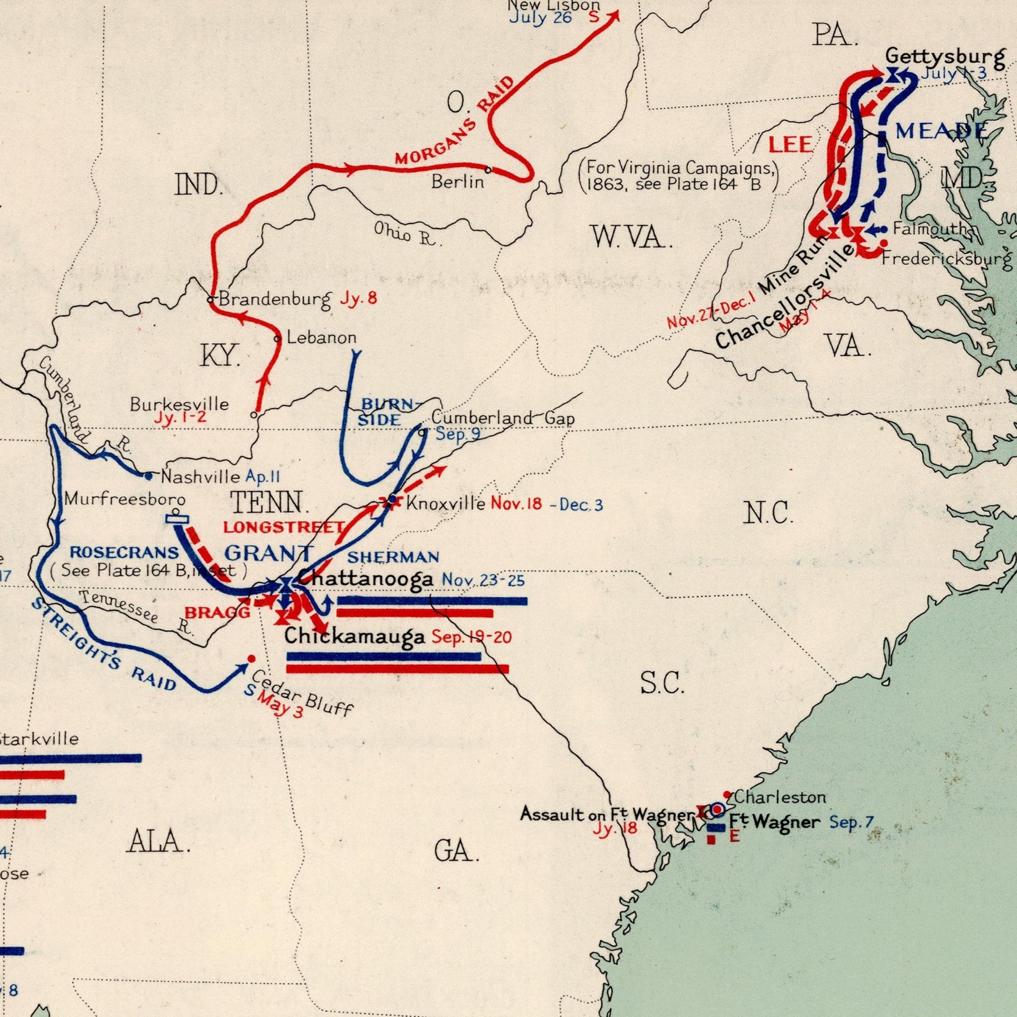 Military History of the Civil War 1861 - 1865 - Muir Way - Vintage Map