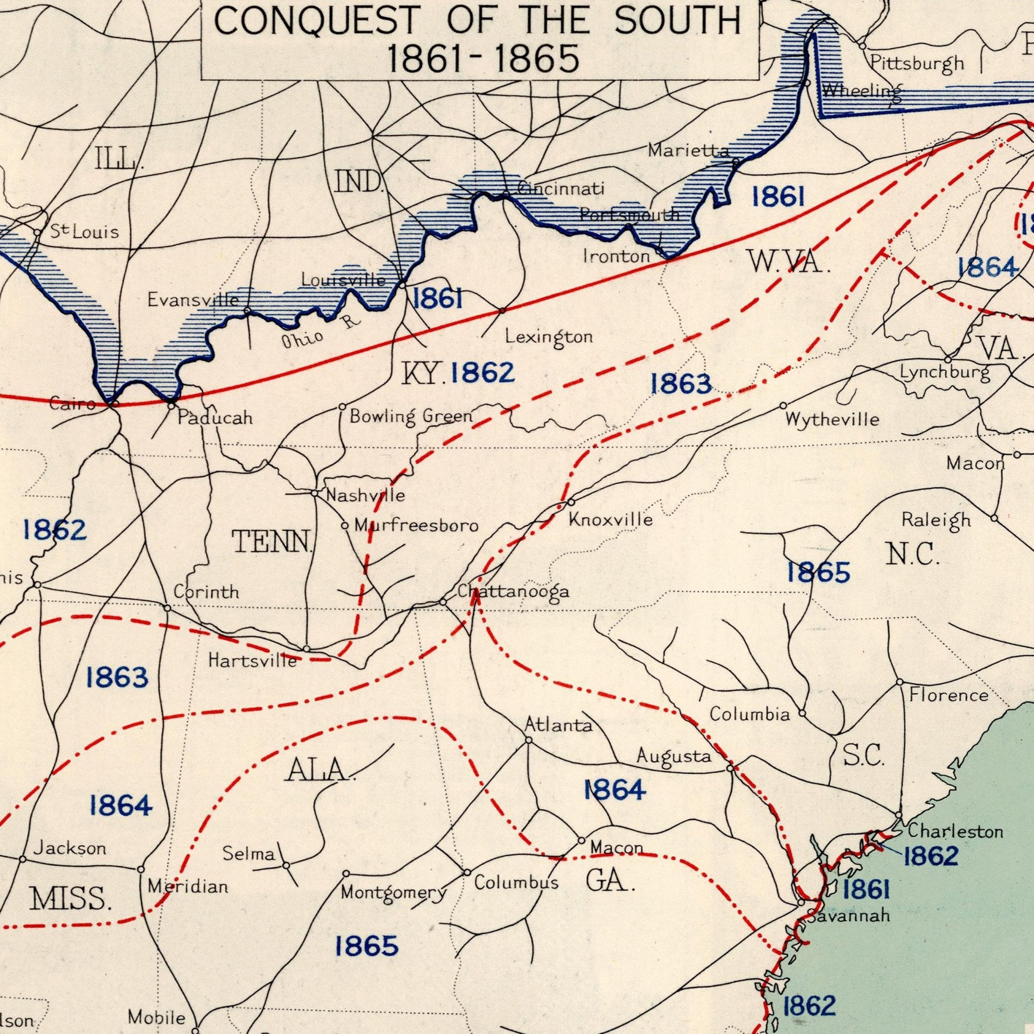 Military History of the Civil War 1861 - 1865 - Muir Way - Vintage Map