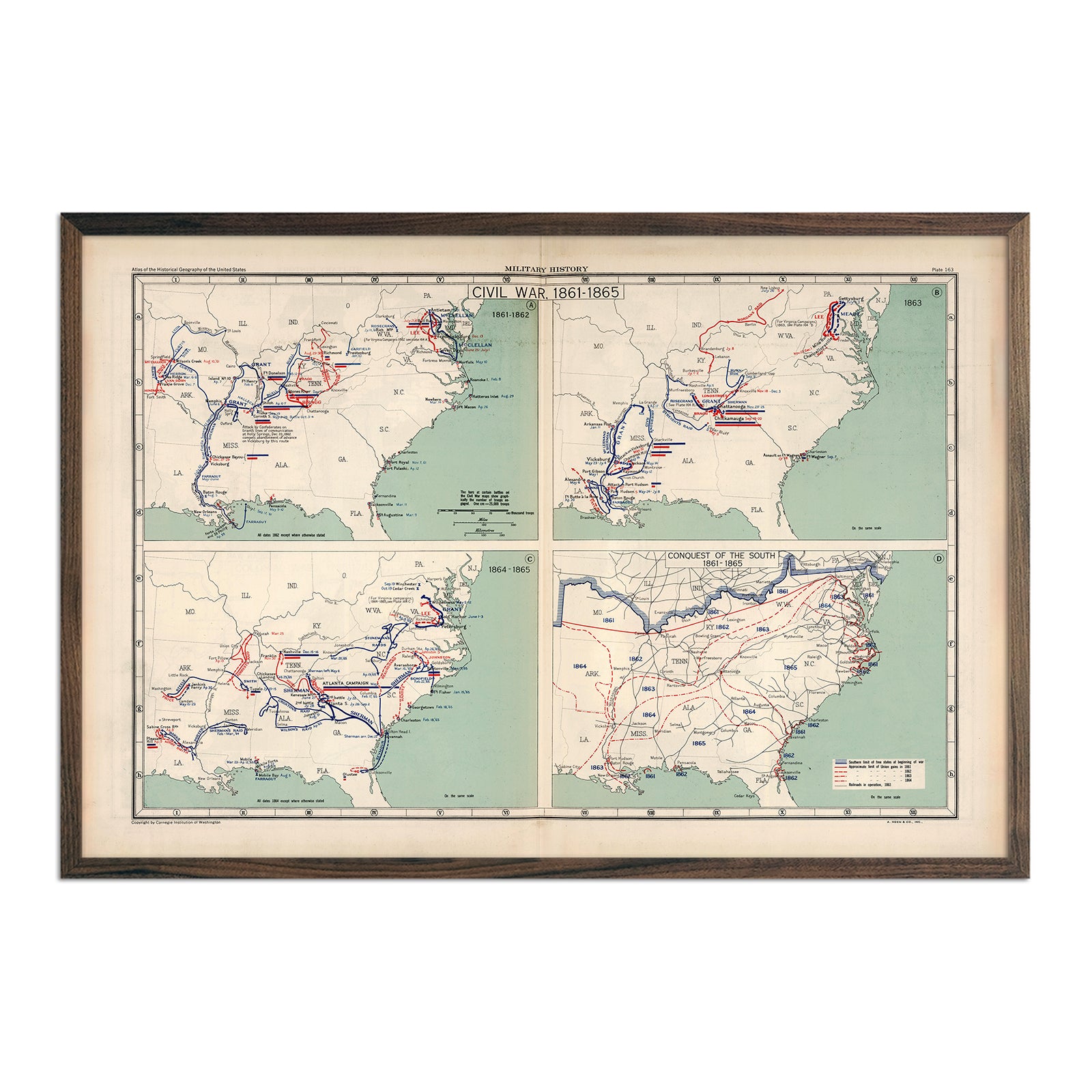 Military History of the Civil War 1861 - 1865 - Muir Way - Vintage Map
