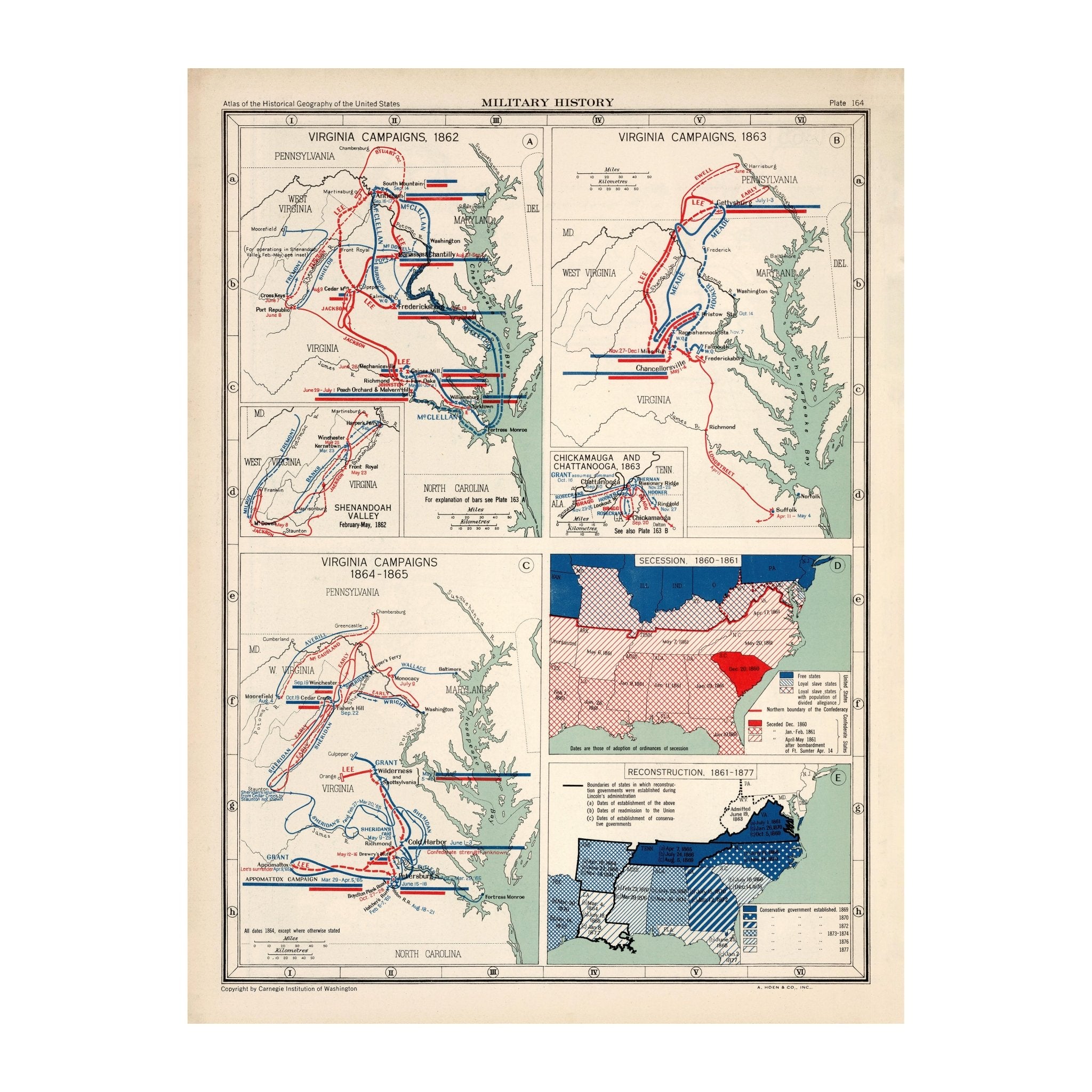 Military History of the Virginia Campaigns - Muir Way - Vintage Map