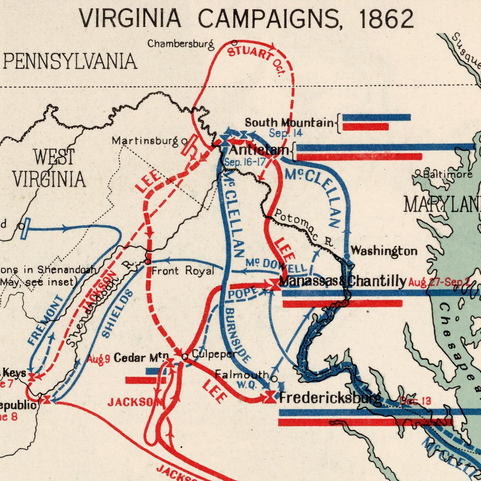 Military History of the Virginia Campaigns - Muir Way - Vintage Map