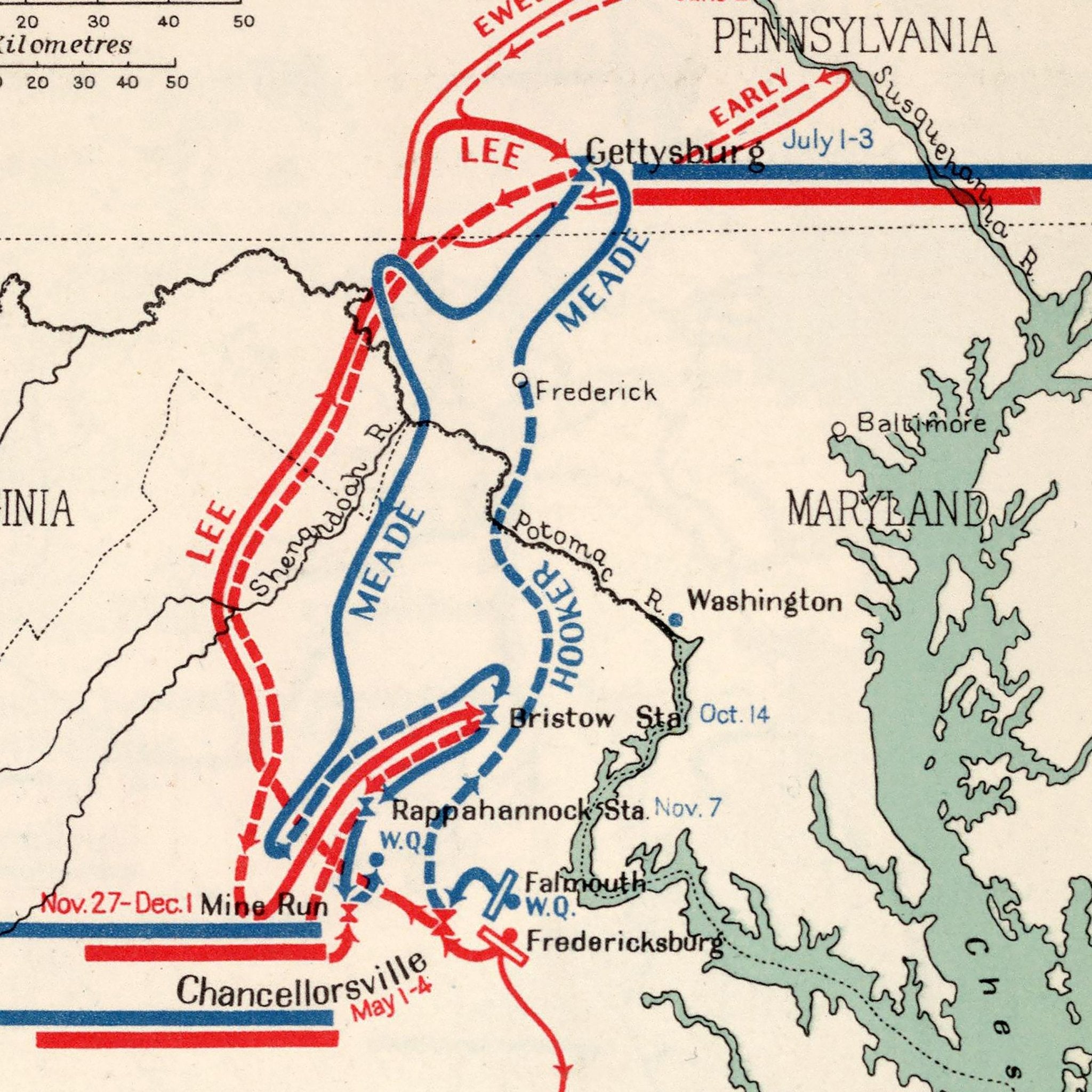 Military History of the Virginia Campaigns - Muir Way - Vintage Map