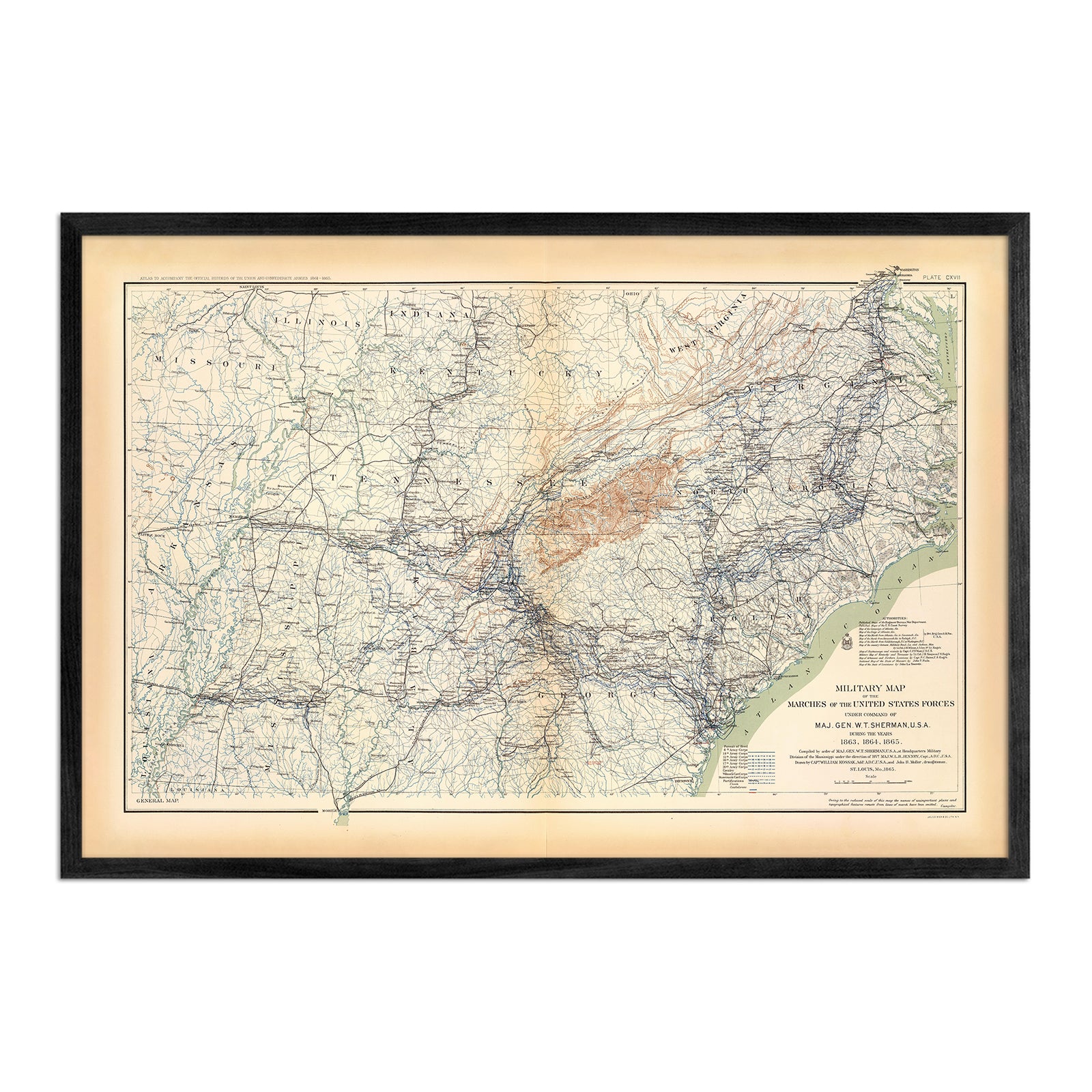 Military Map of Marches by W.T. Sherman - Muir Way - Vintage Map