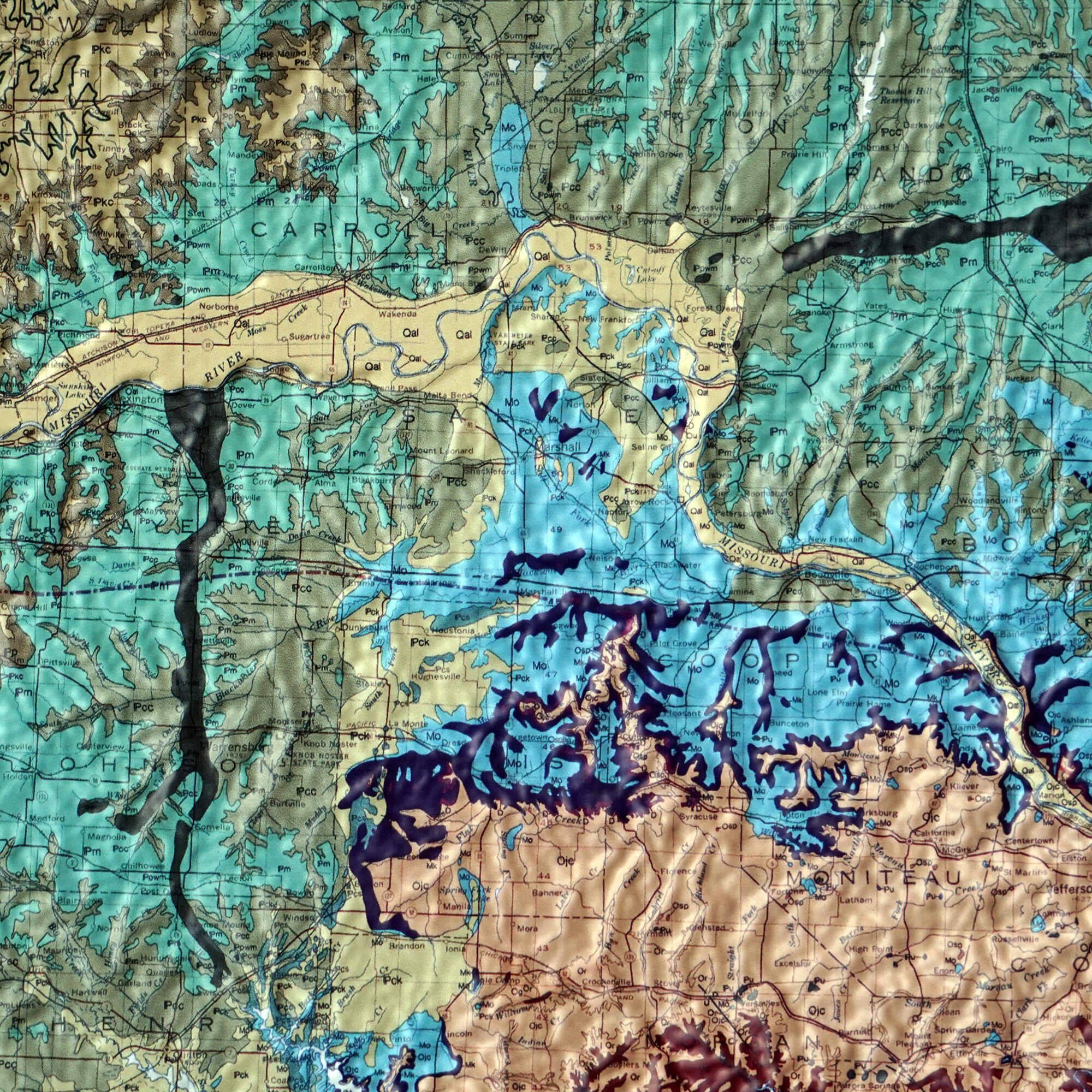 Missouri 1979 3D Raised Relief Map - Muir Way - 3D