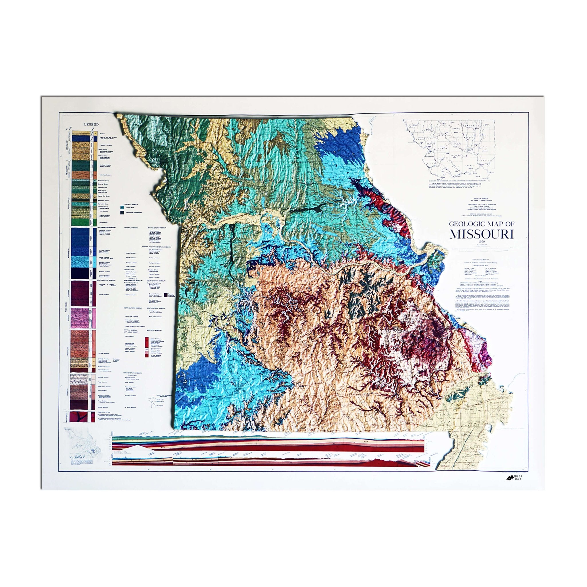 Missouri 1979 3D Raised Relief Map - Muir Way - 3D