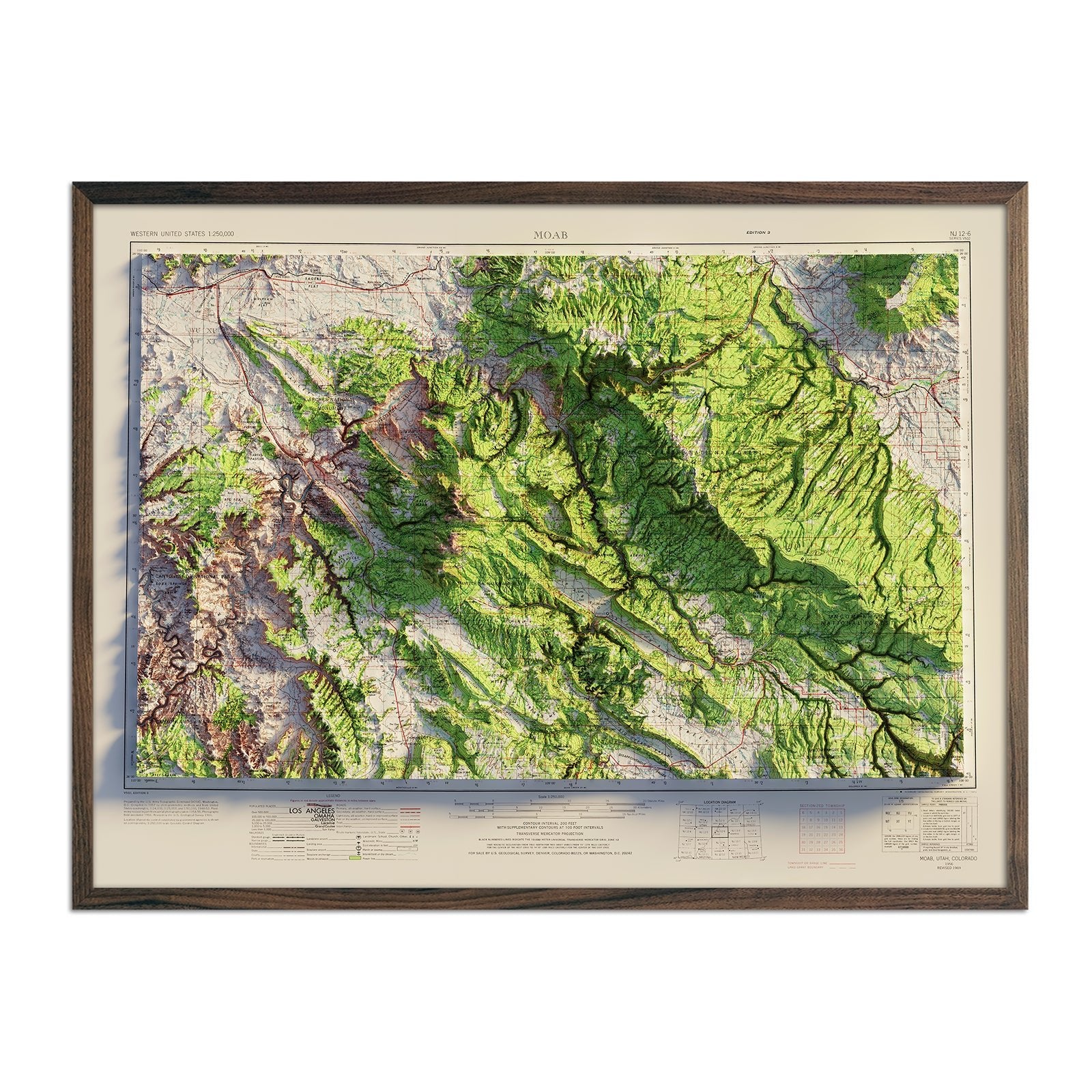 Moab, Utah 1969 Shaded Relief Map - Muir Way - Vintage Relief
