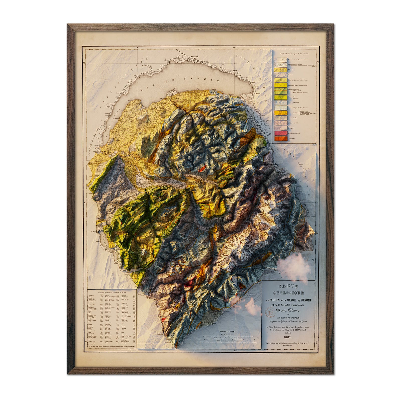 Mont Blanc 1862 Shaded Relief Map - Muir Way - Vintage Relief