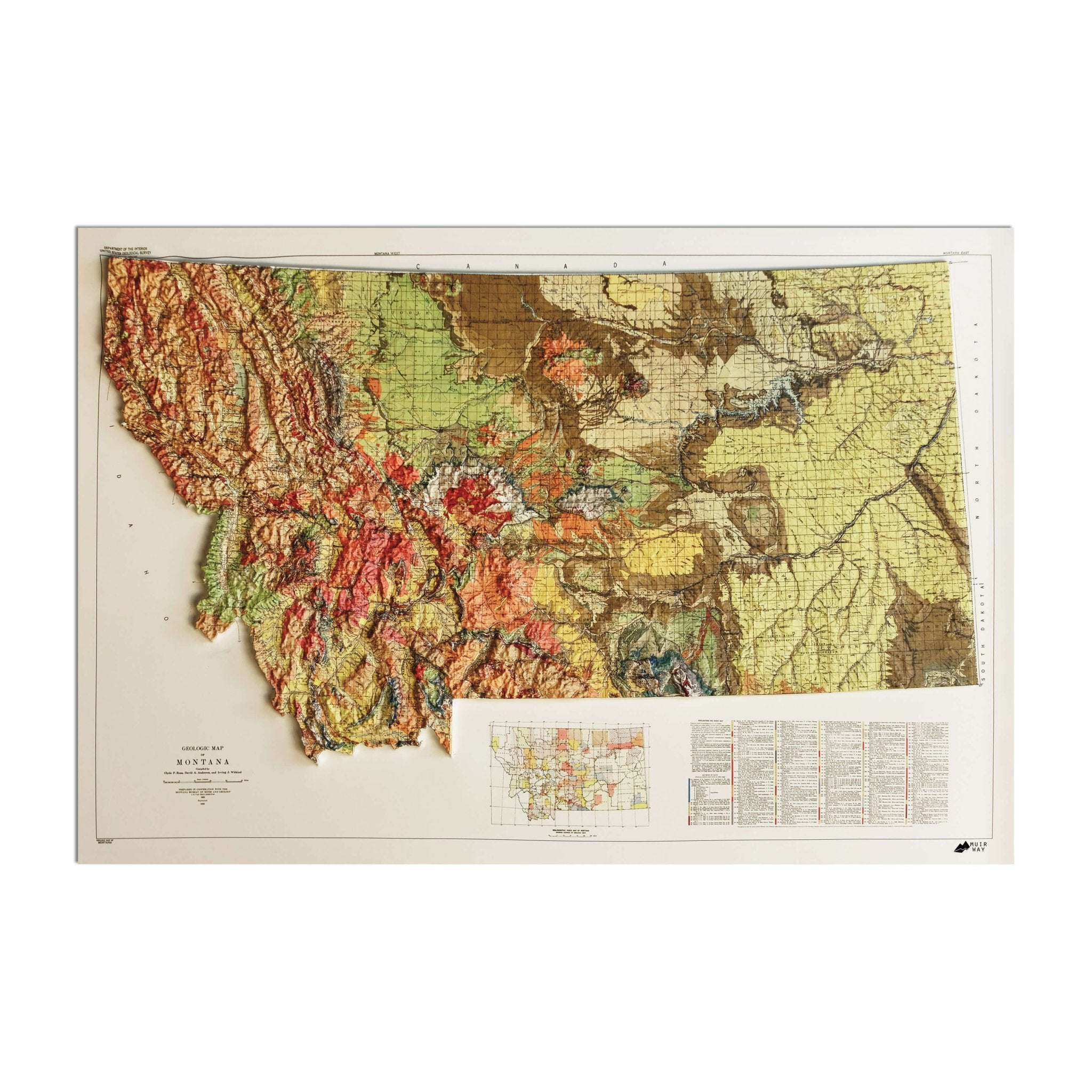 Montana 1955 3D Raised Relief Map - Muir Way - 3D
