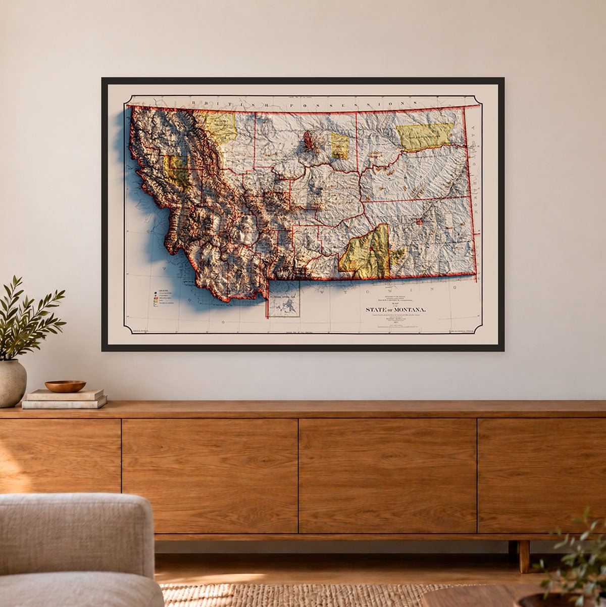Montana 1897 Shaded Relief Map – XL Canvas - Muir Way - XL Canvas