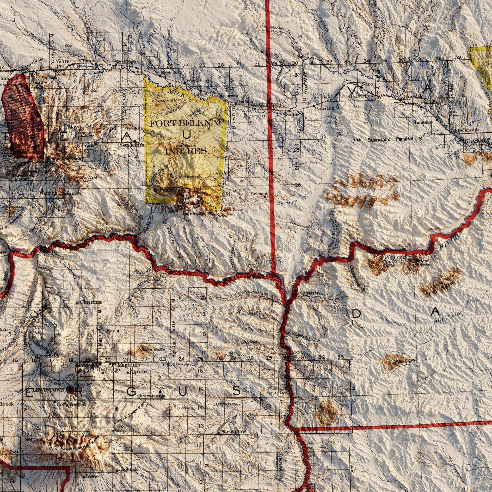 Montana 1897 Shaded Relief Map - Muir Way - Vintage Relief