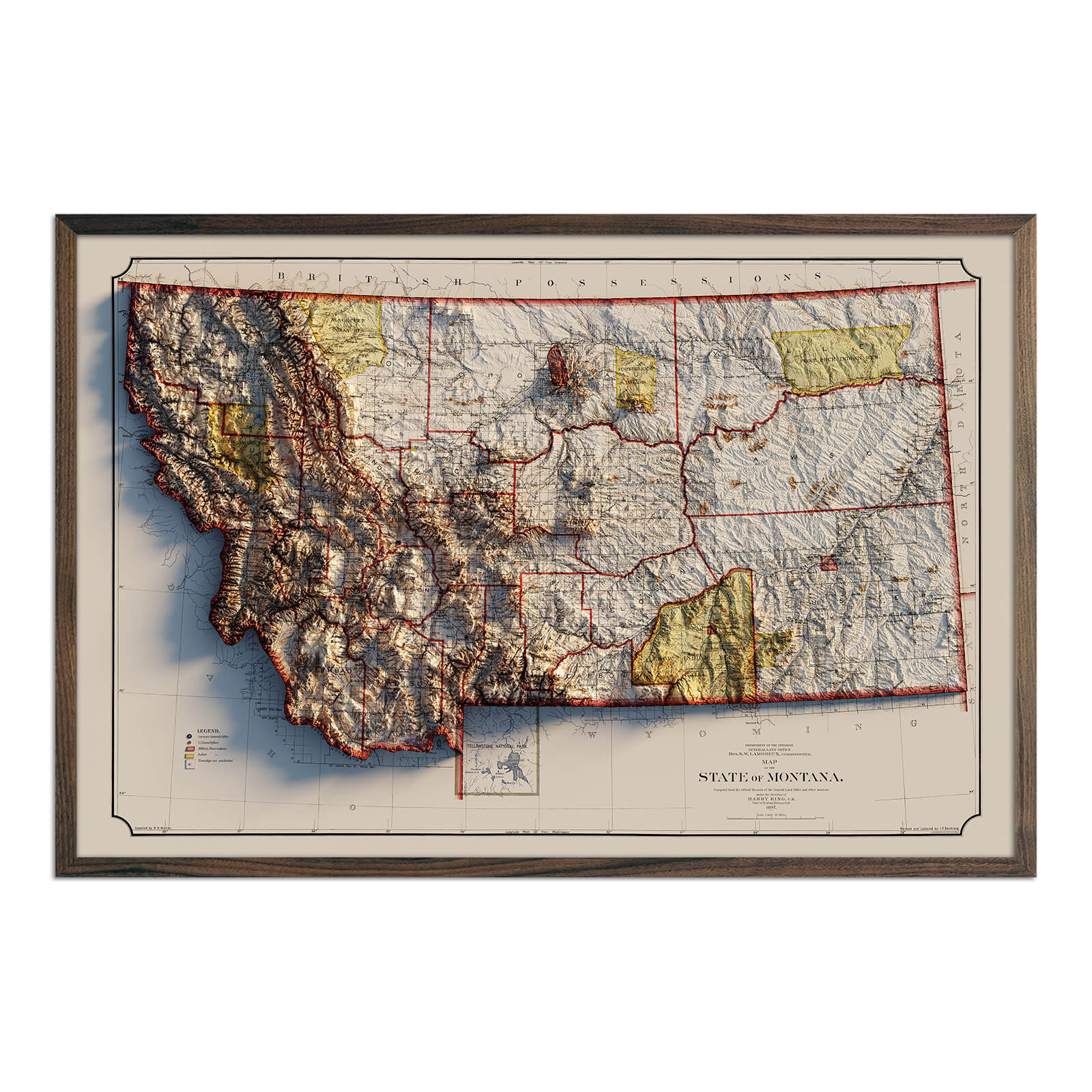 Montana 1897 Shaded Relief Map - Muir Way - Vintage Relief