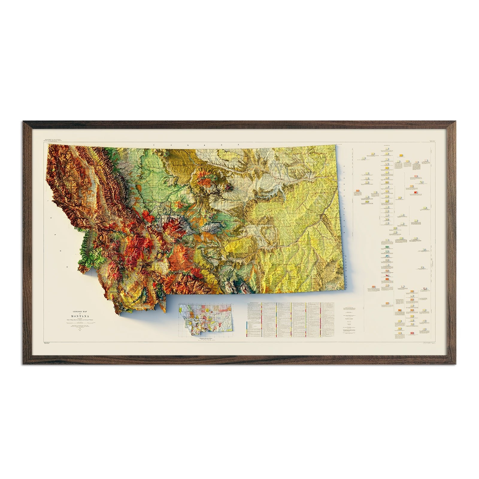 Montana 1955 Shaded Relief Map - Muir Way - Vintage Relief