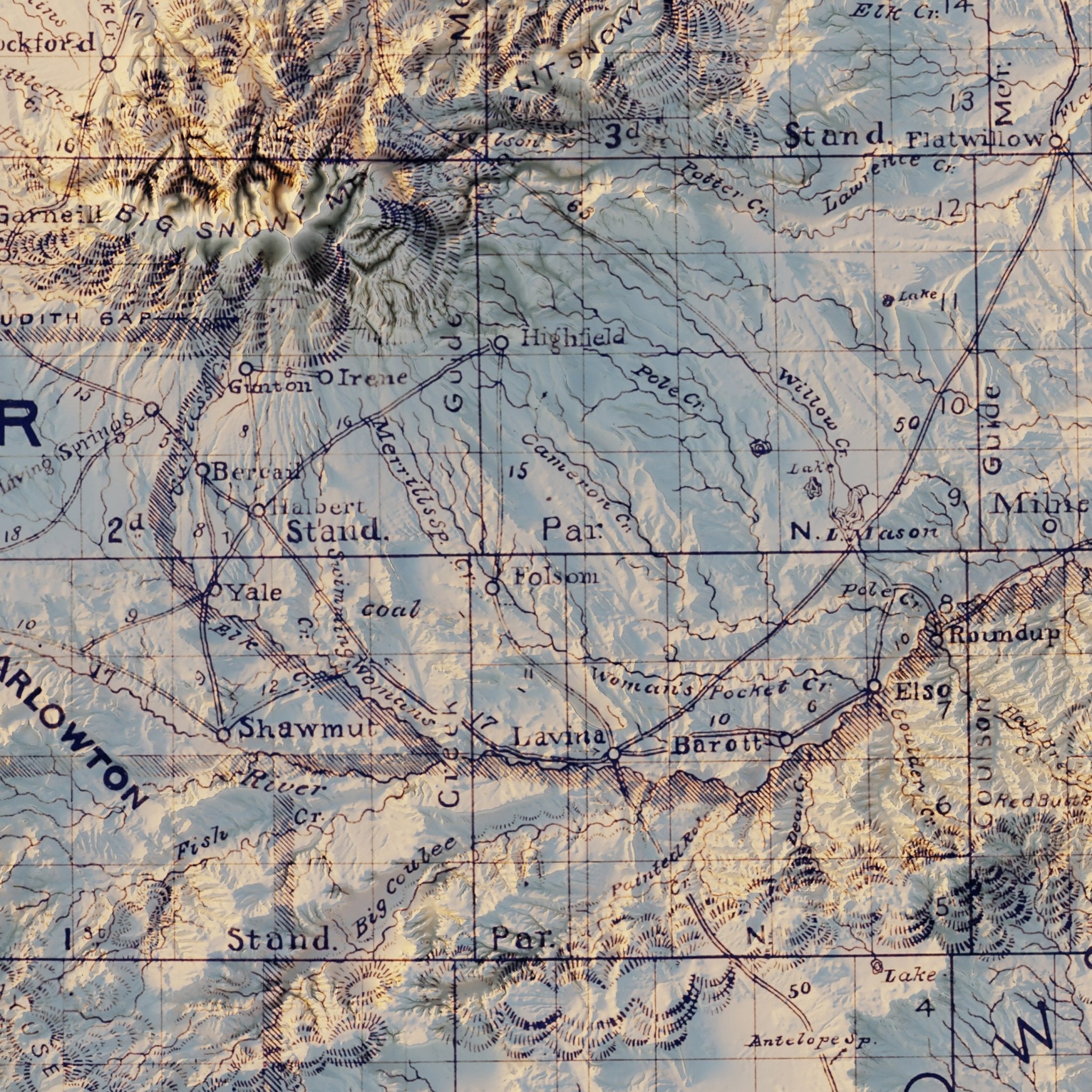 Montana Railroad 1899 Shaded Relief Map - Muir Way - Vintage Relief