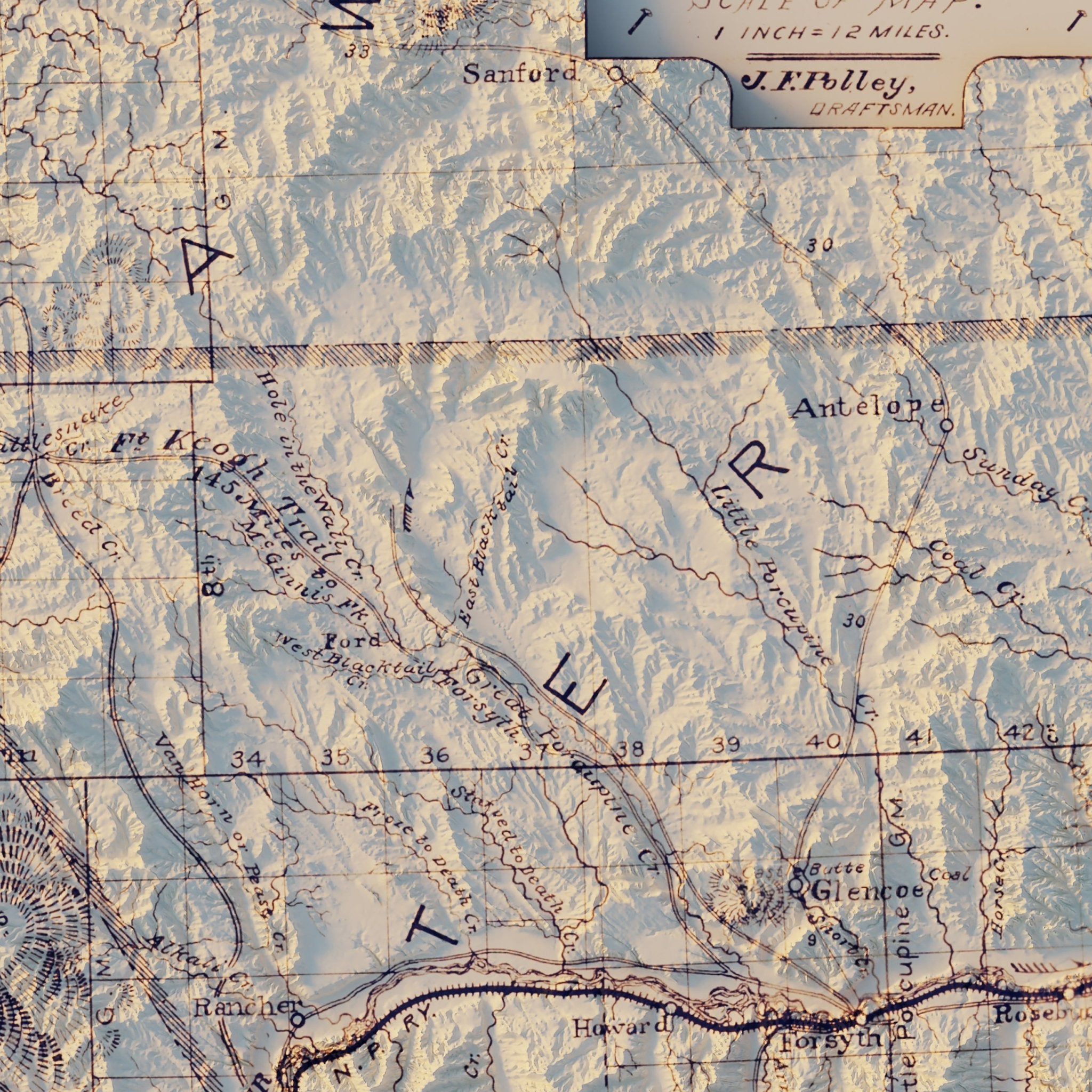 Montana Railroad 1899 Shaded Relief Map - Muir Way - Vintage Relief