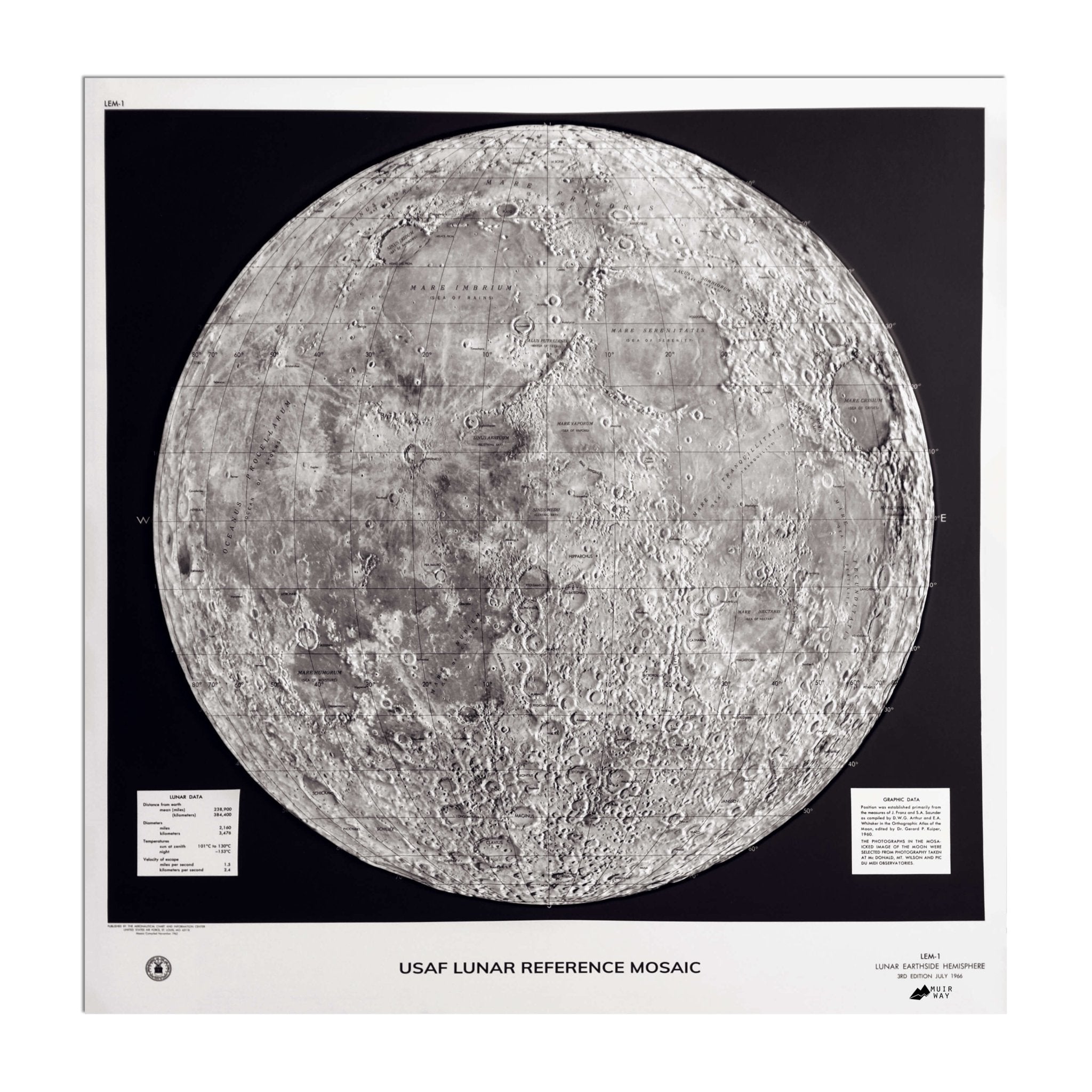 Moon 1966 3D Raised Relief Map - Muir Way - 3D