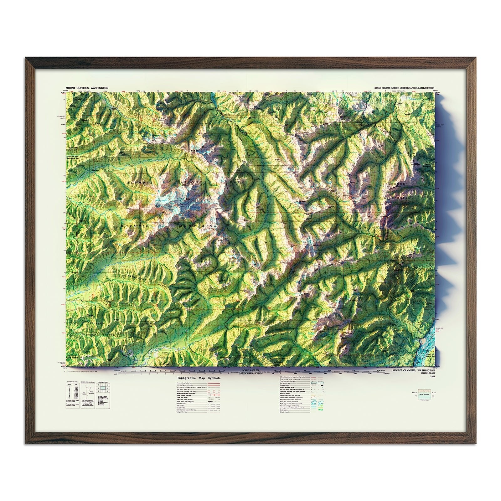 Mount Olympus, WA 1988 Shaded Relief Map - Muir Way - Vintage Relief