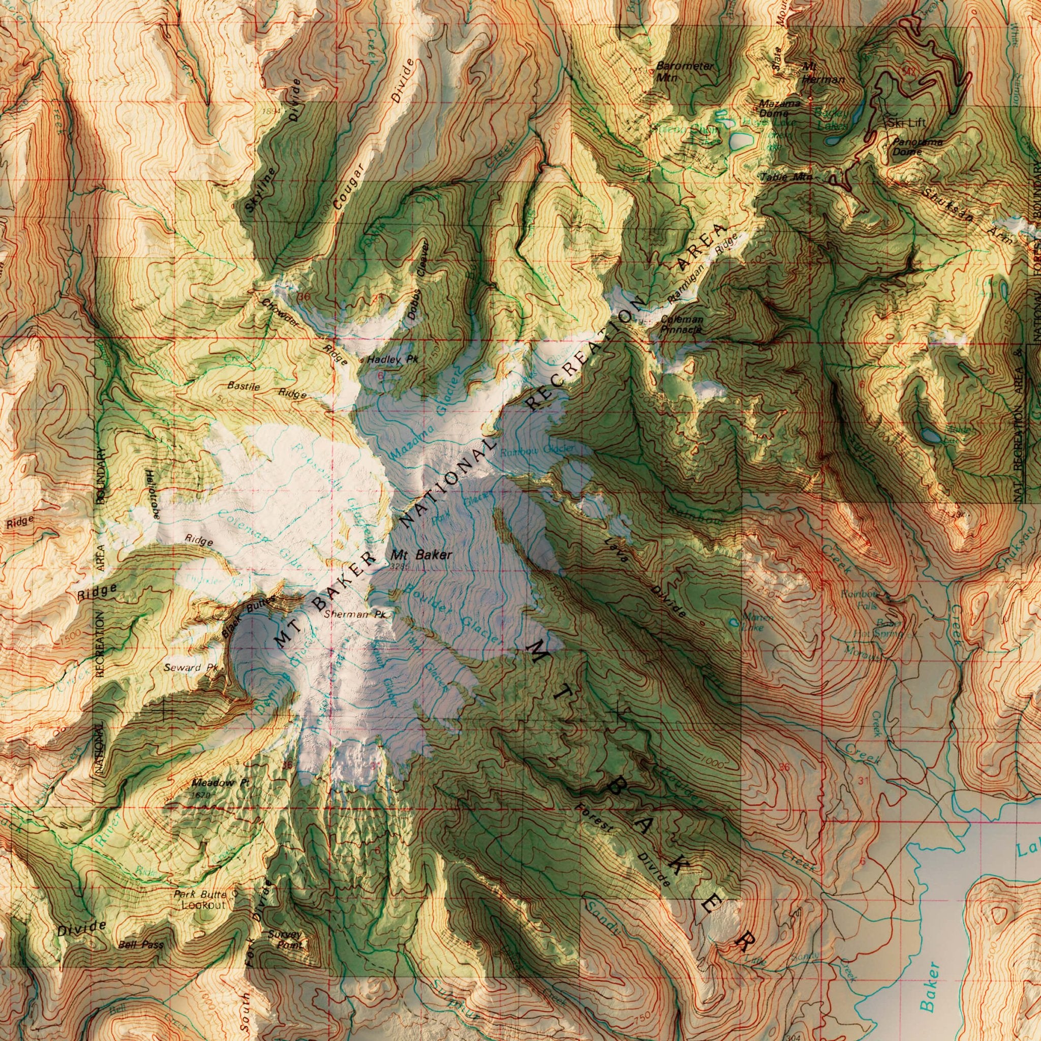 Mt Baker, WA 1979 Shaded Relief Map - Muir Way - Vintage Relief