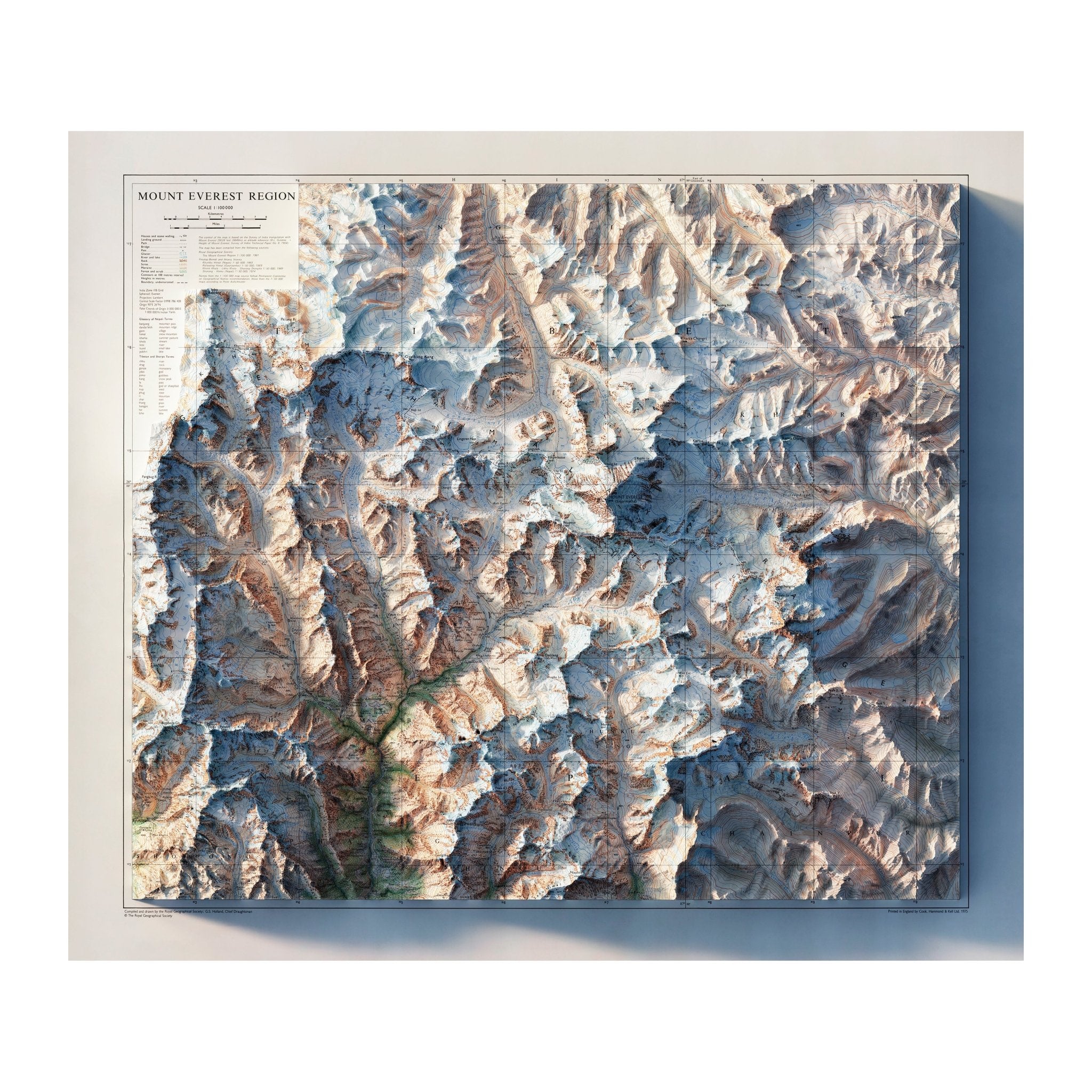 Mt. Everest Region 1975 Shaded Relief Map - Muir Way - Vintage Relief