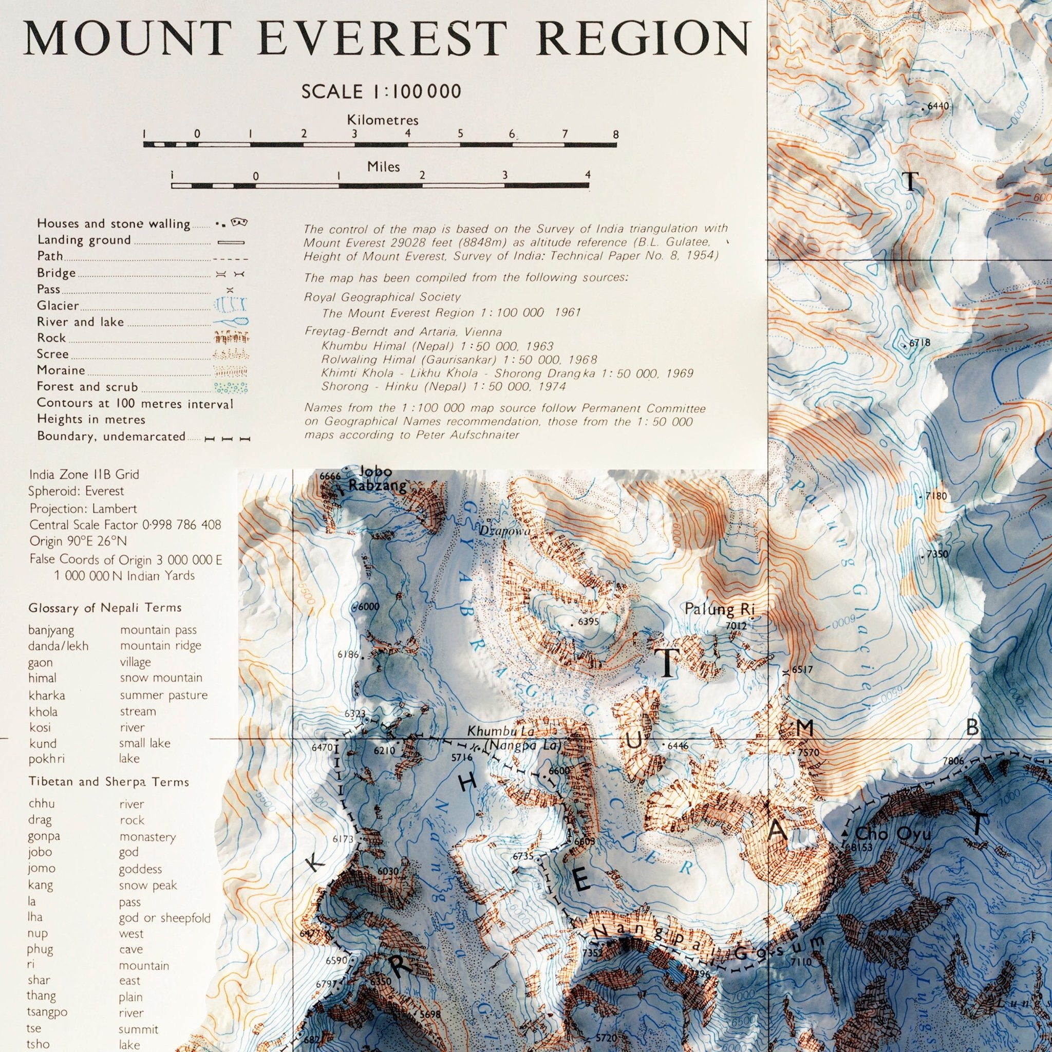 Mt. Everest Region 1975 Shaded Relief Map - Muir Way - Vintage Relief