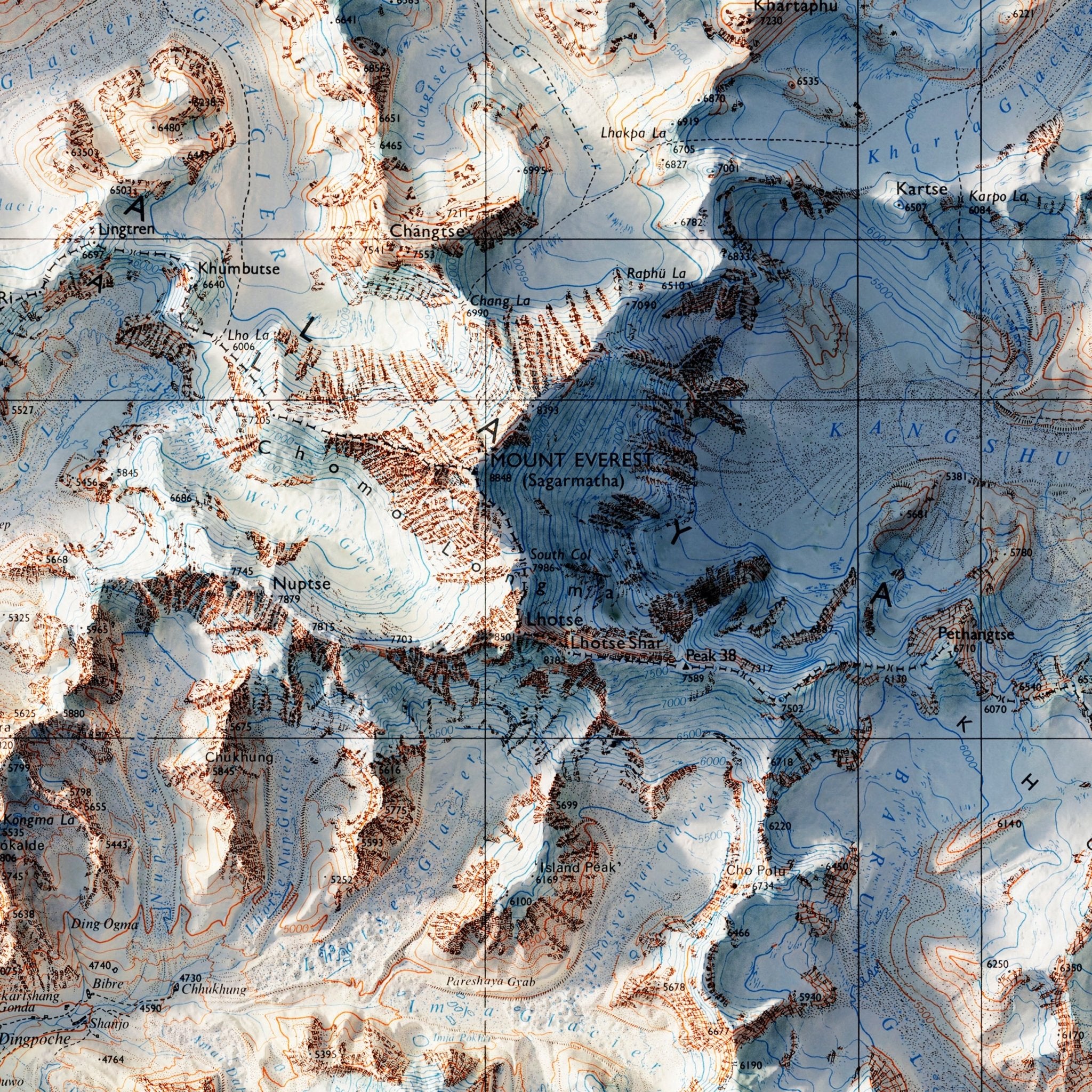 Mt. Everest Region 1975 Shaded Relief Map - Muir Way - Vintage Relief