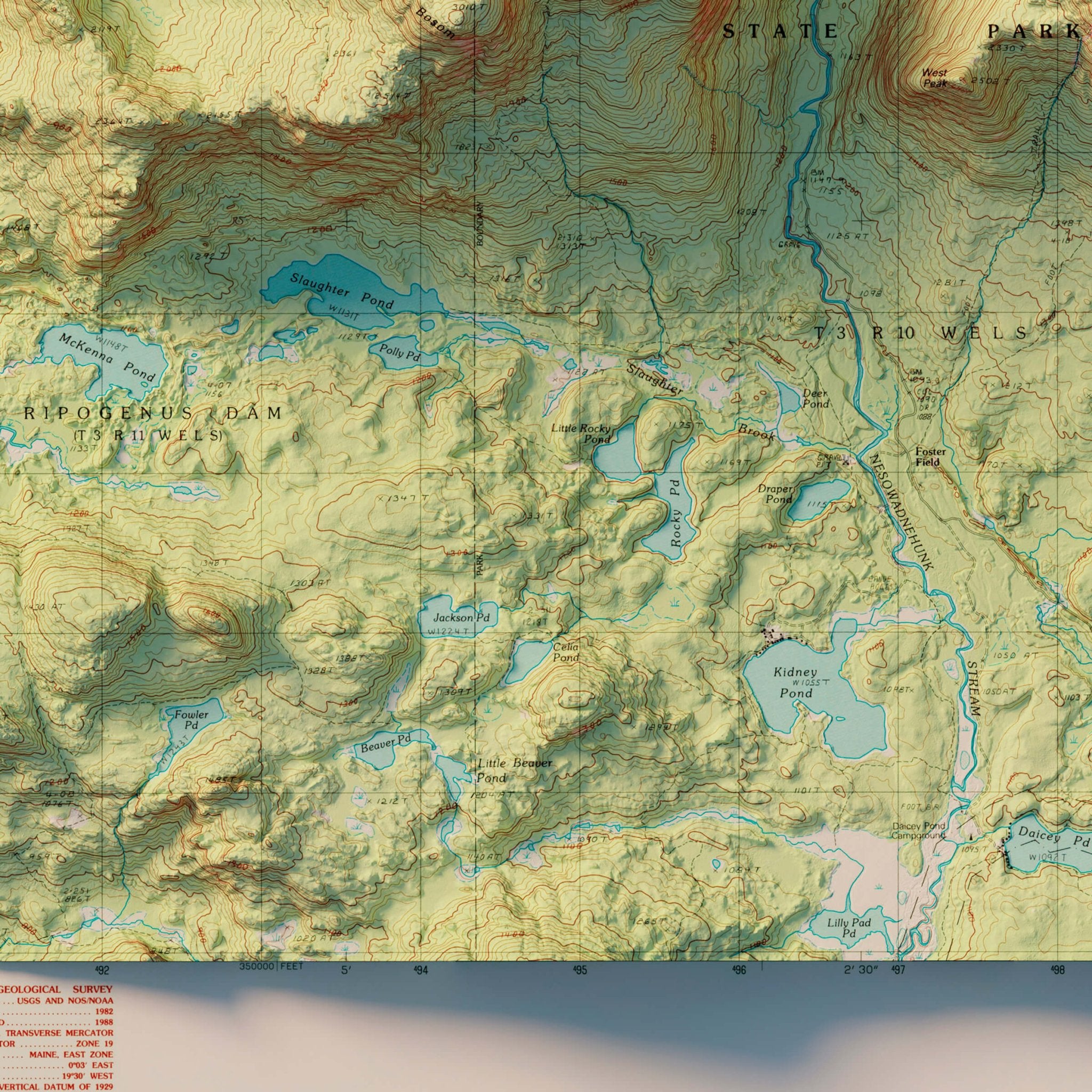 Mt. Katahdin 1988 Shaded Relief Map - Muir Way - Vintage Relief